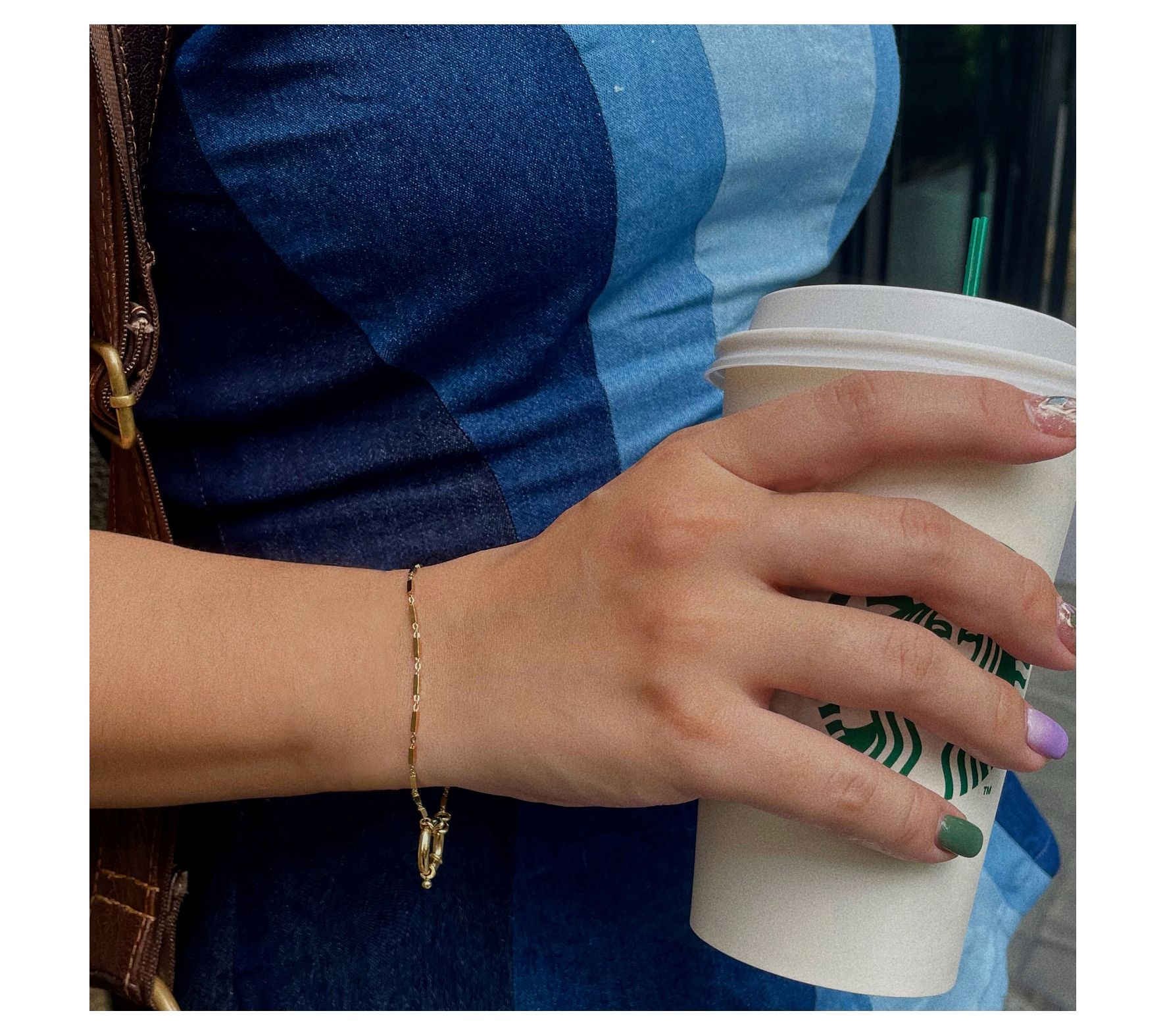 14K Gold Plated Tube Bar Chain Bracelet