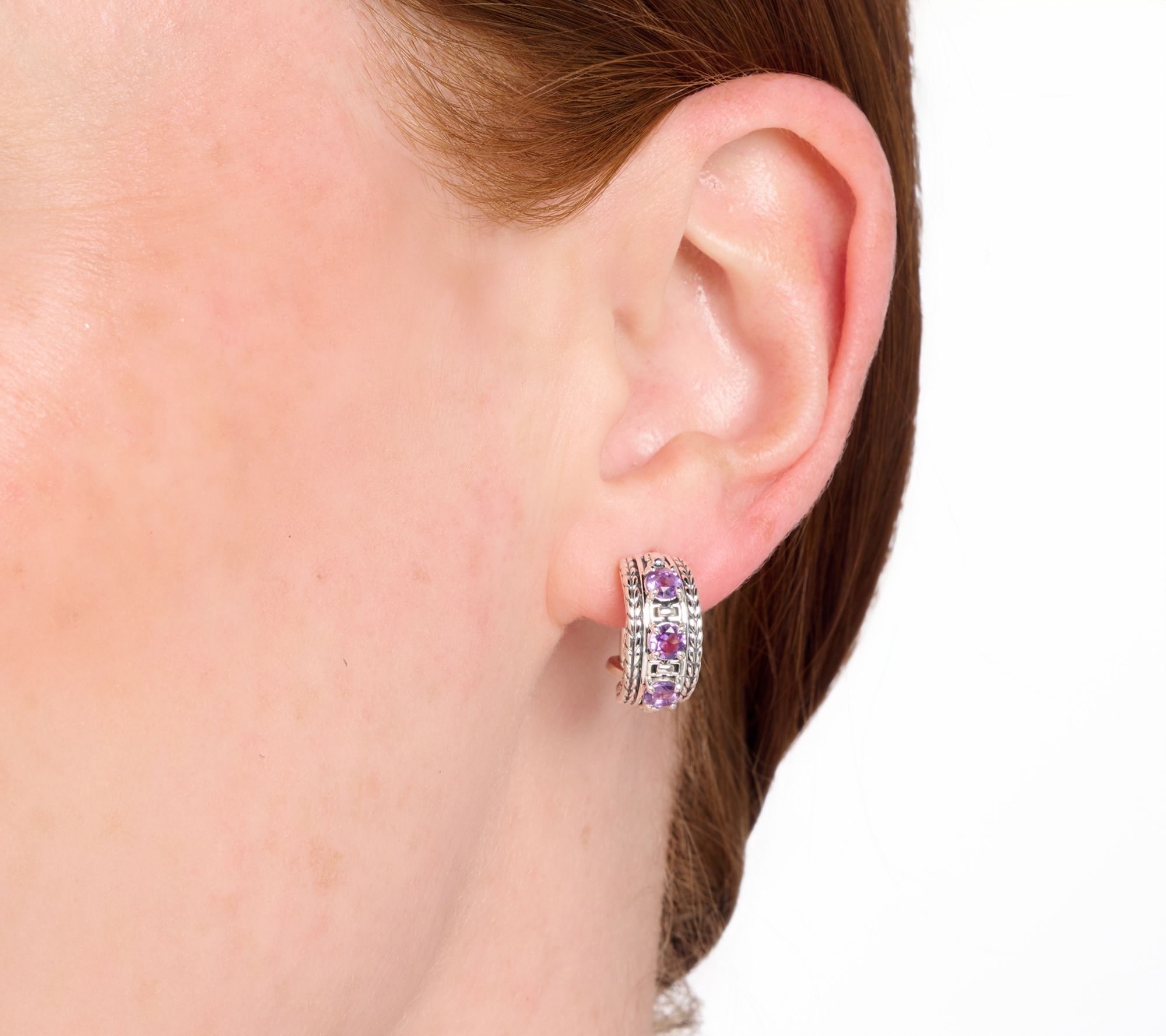 JAI Sterling Silver Round Gemstone Box Chain Earrings