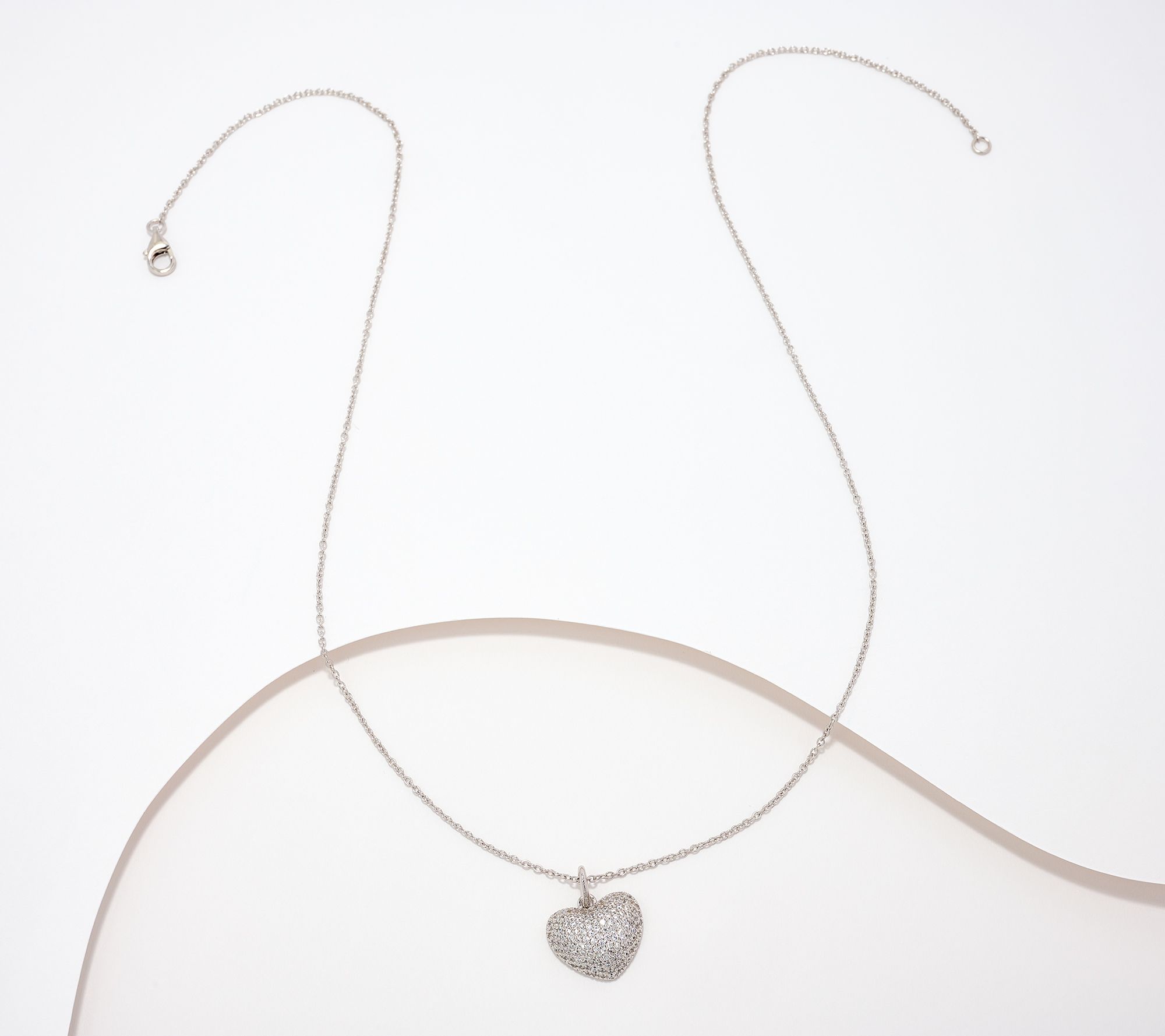 Diamonique Puffed Symbol Pendant Necklace, Sterling Silver