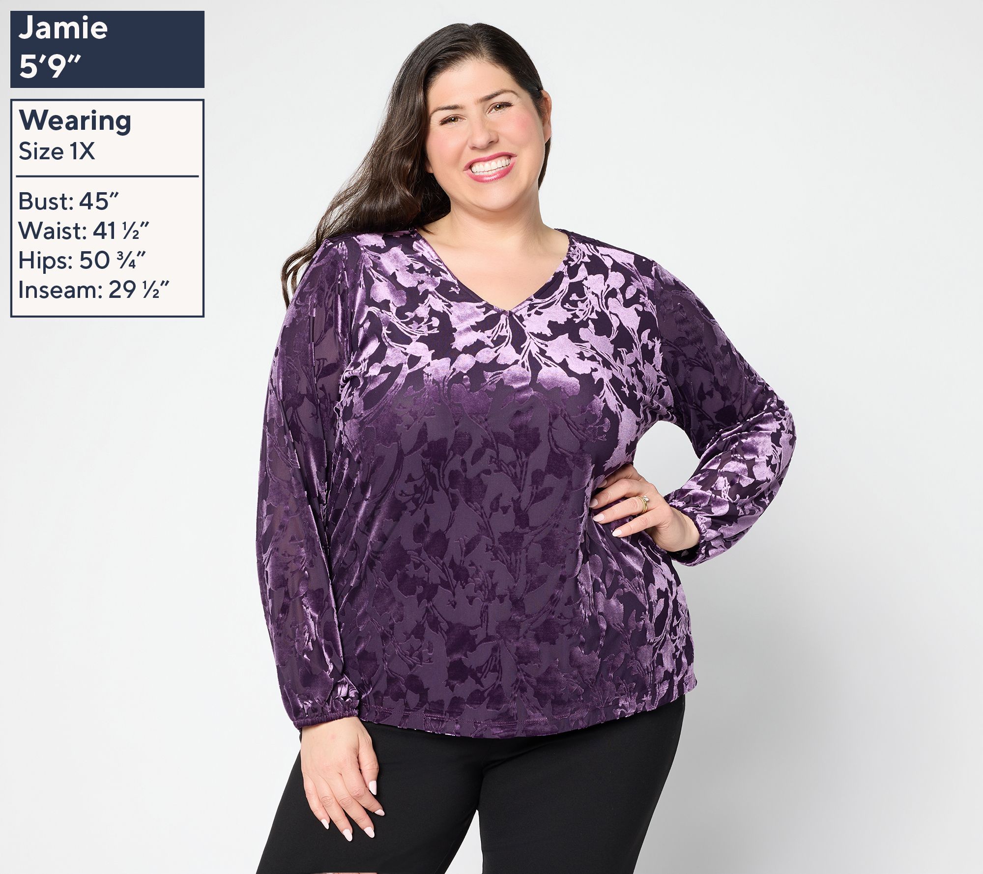 Denim & Co. Burnout Velvet Long Sleeve Blouse