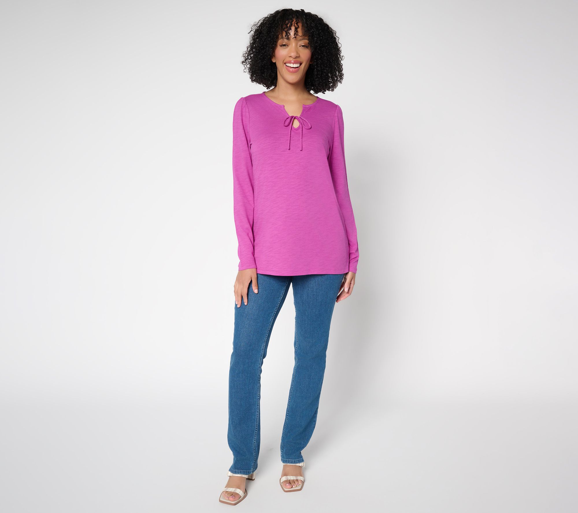 Belle by Kim Gravel Slub Knit U Neck Tie Front Top
