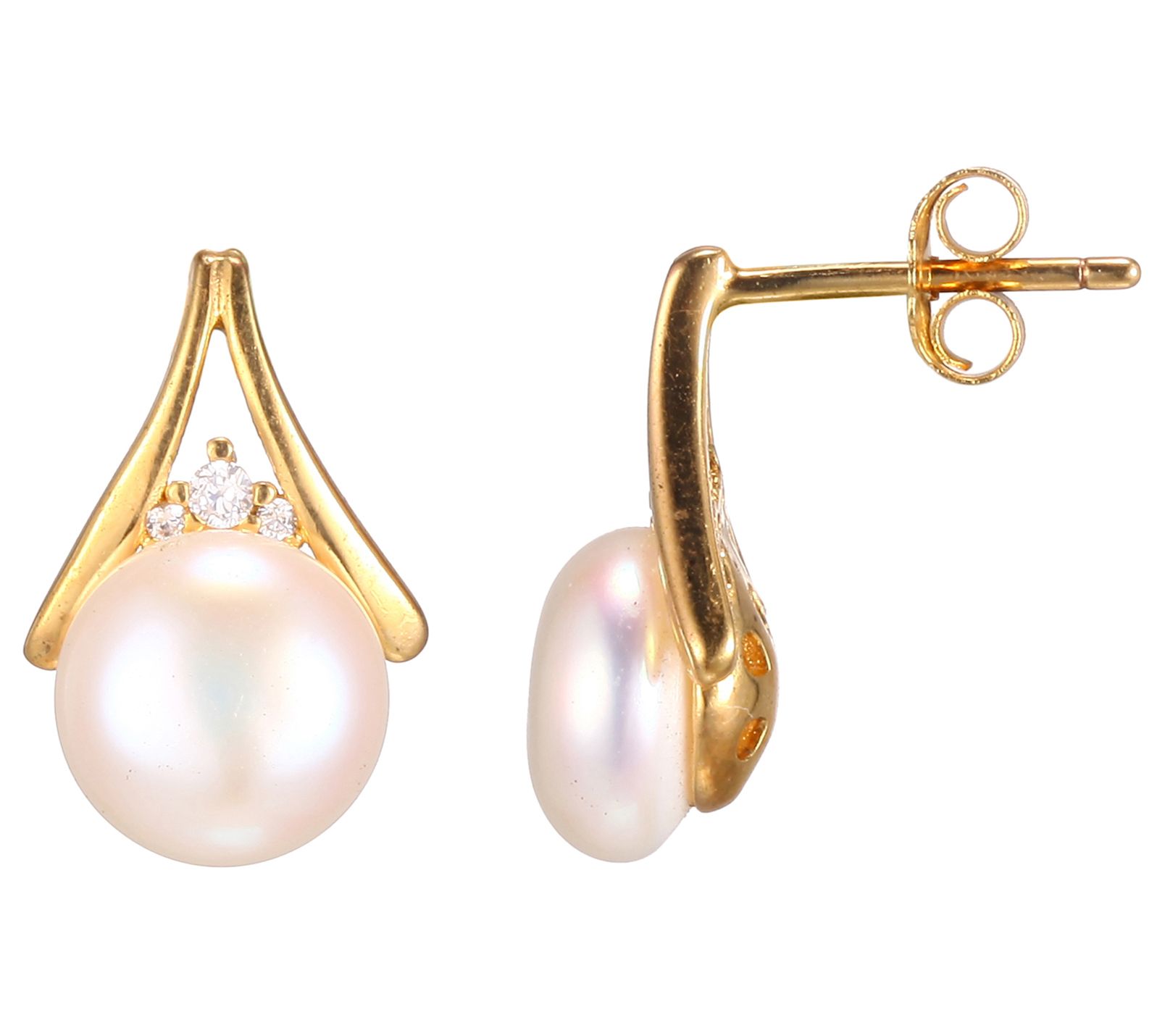 Diamonique and Cultured Freshwater Pearl Earrings