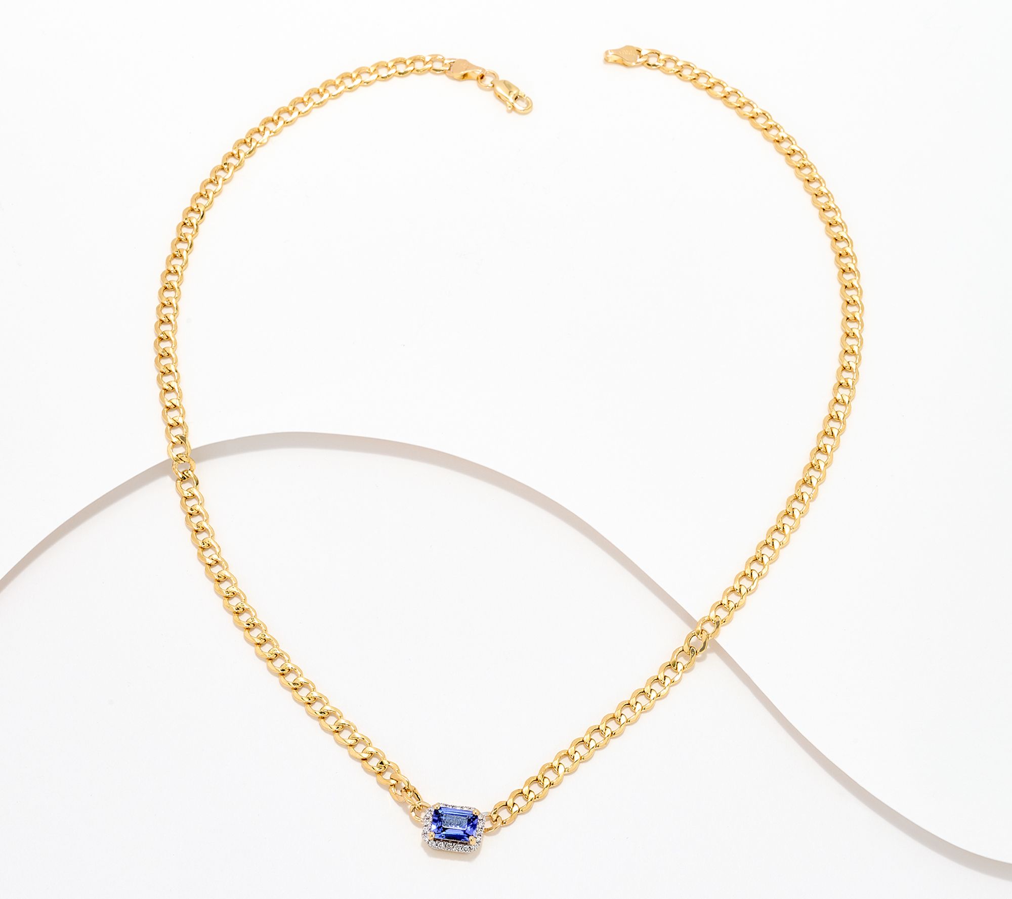 KALLATI Tanzanite & Diamond Curb Link Necklace, 14K Gold