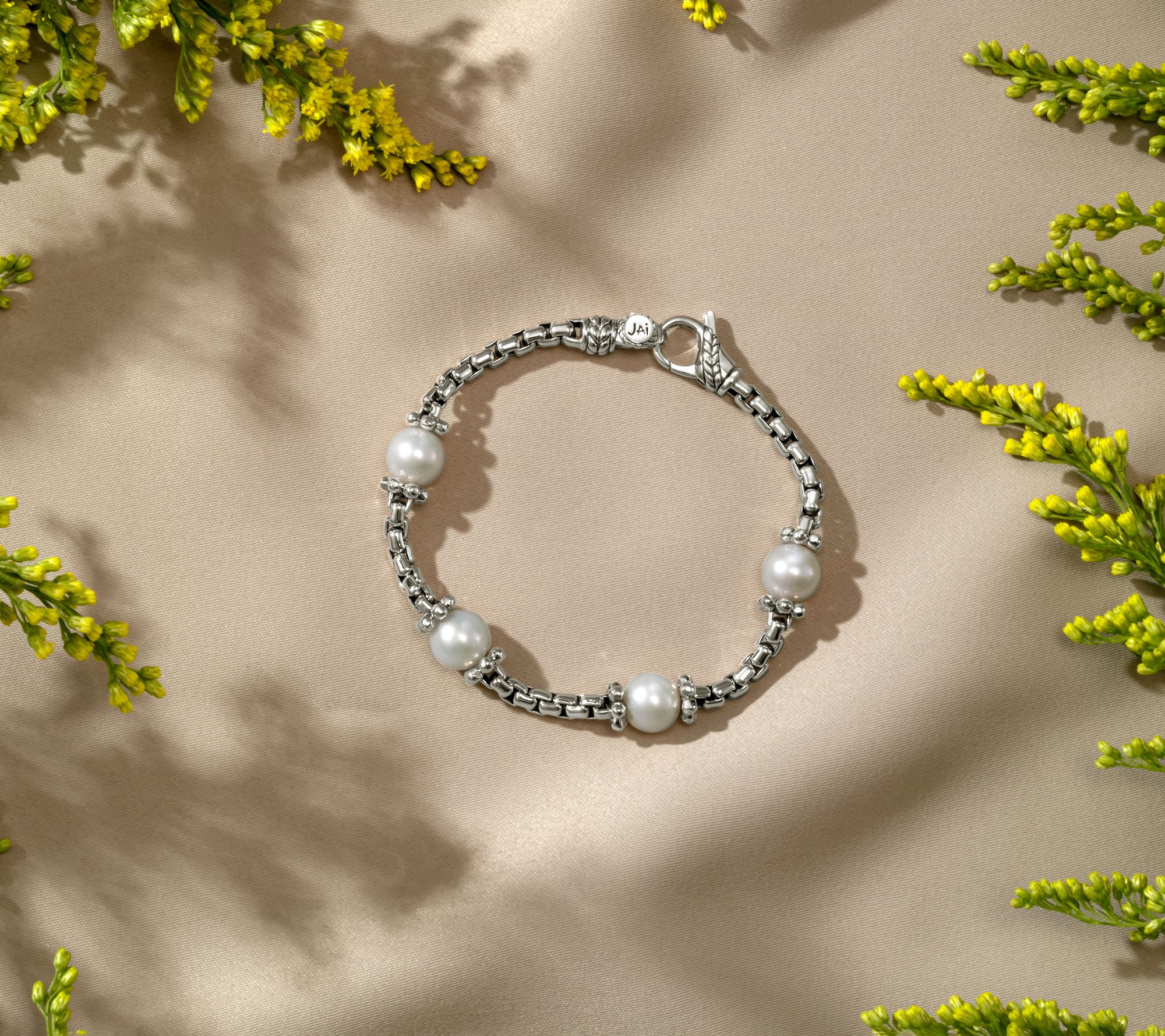 JAI Sterling Silver Cultured Pearl Station Bracelet