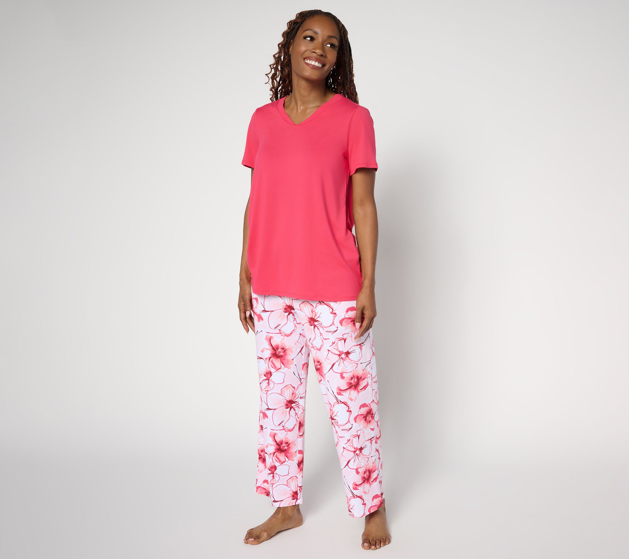 Stan Herman Printed Peached 2pc Cropped Pant Lounge Set