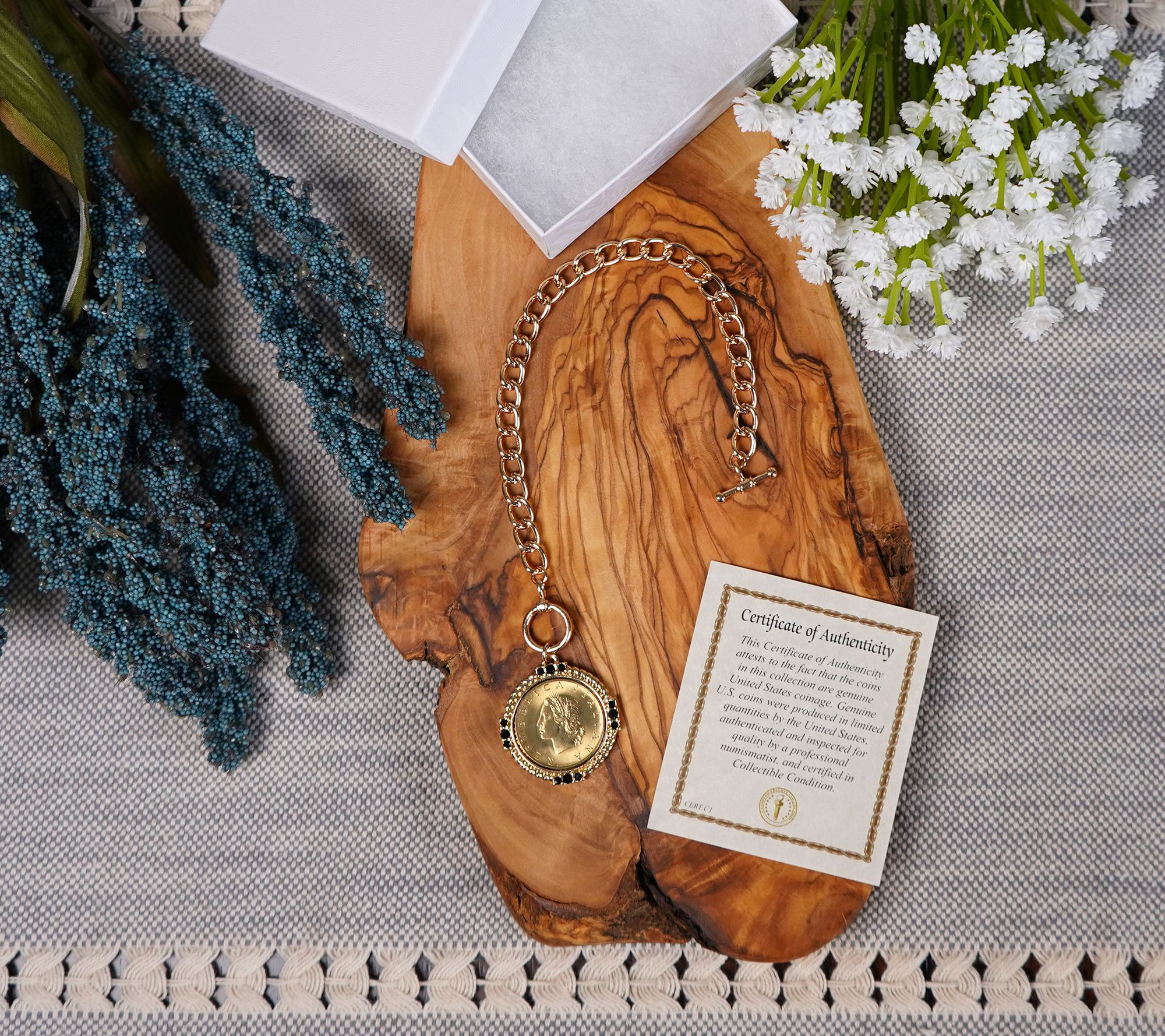 American Coin Italian 20 Lira Coin Toggle Bracelet