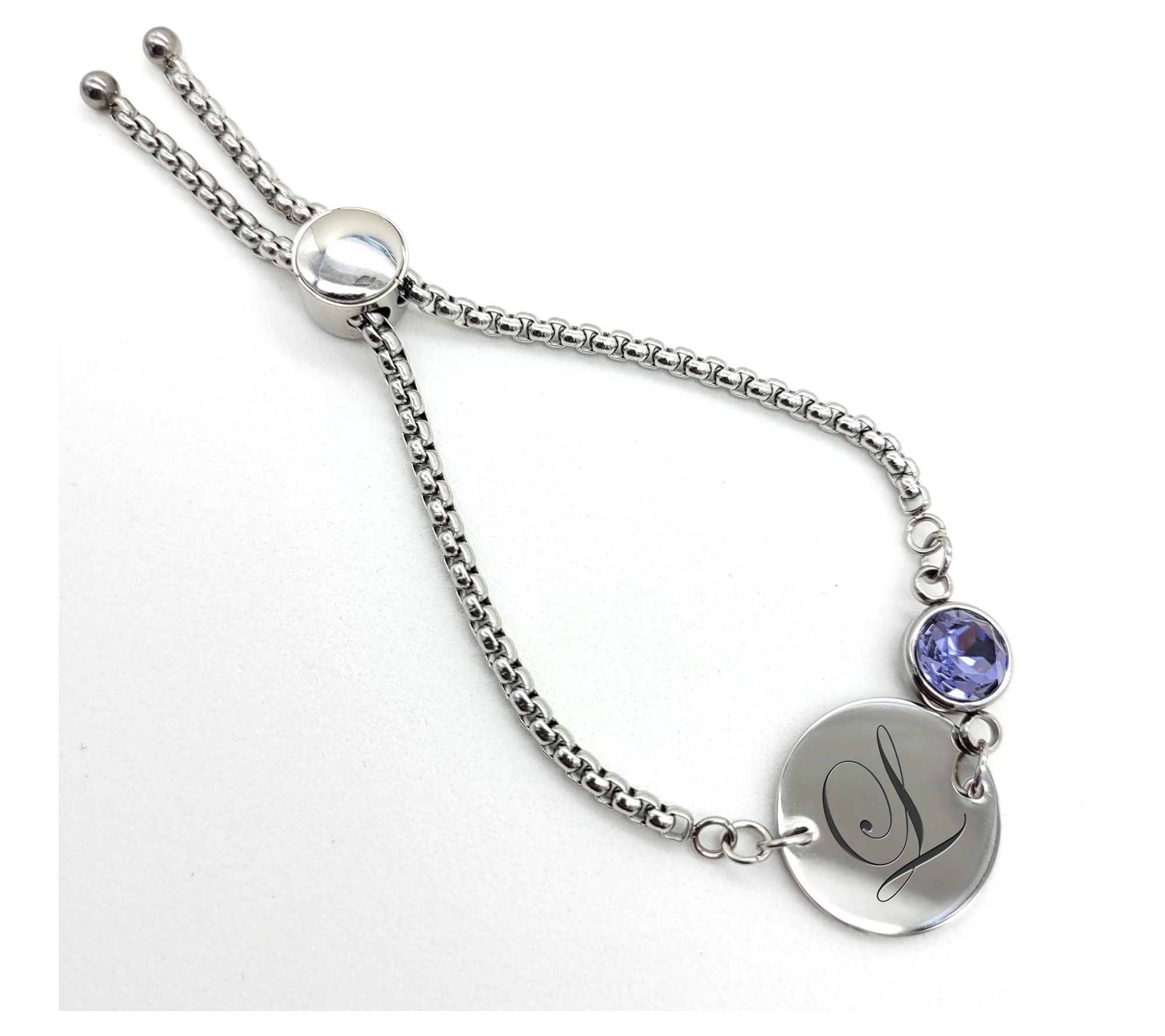 Steel By Design Initial Disc & Crystal Birthstone Bracelet