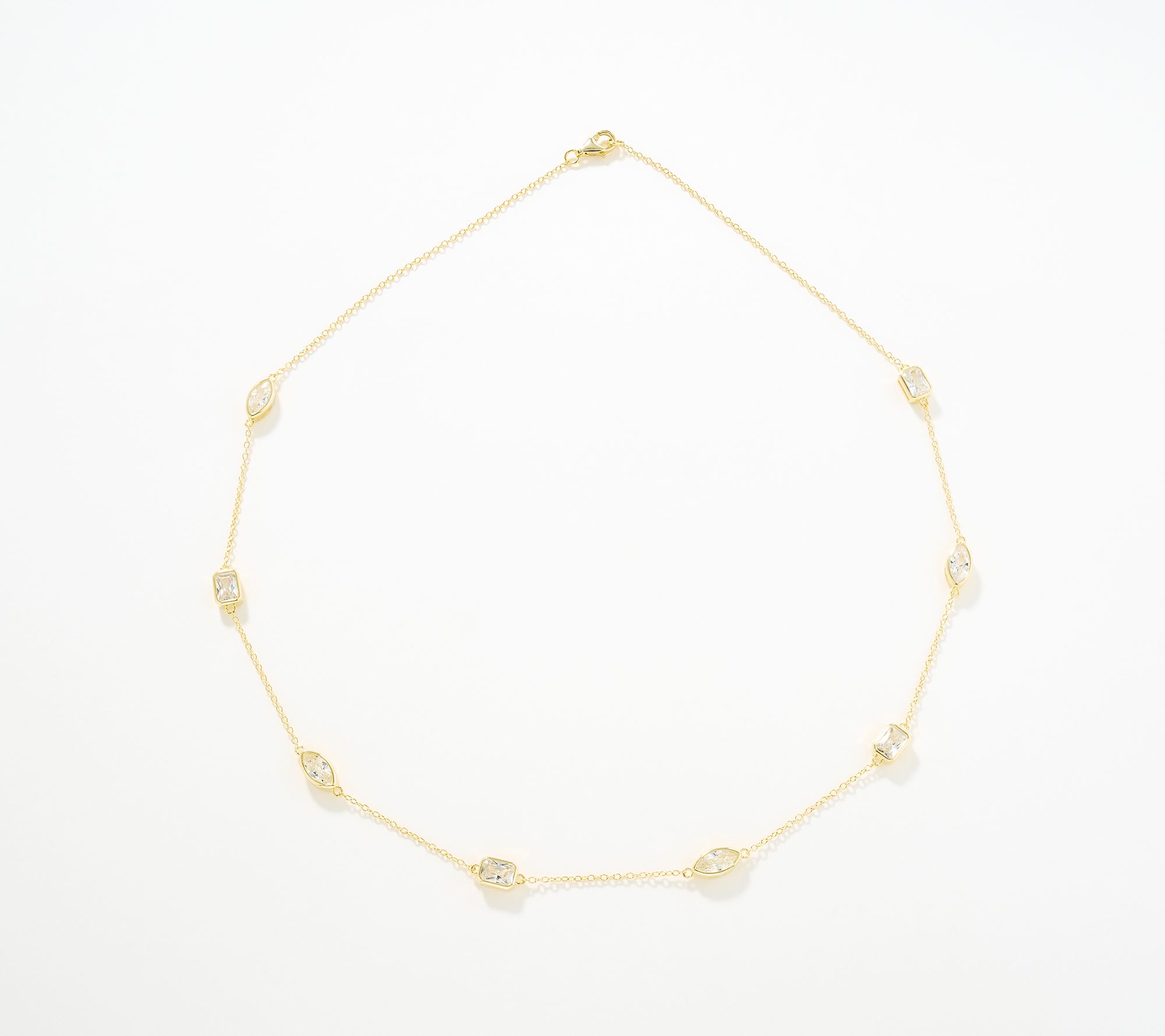 Diamonique Classics Bezel Set Station Necklace, Sterling Silver