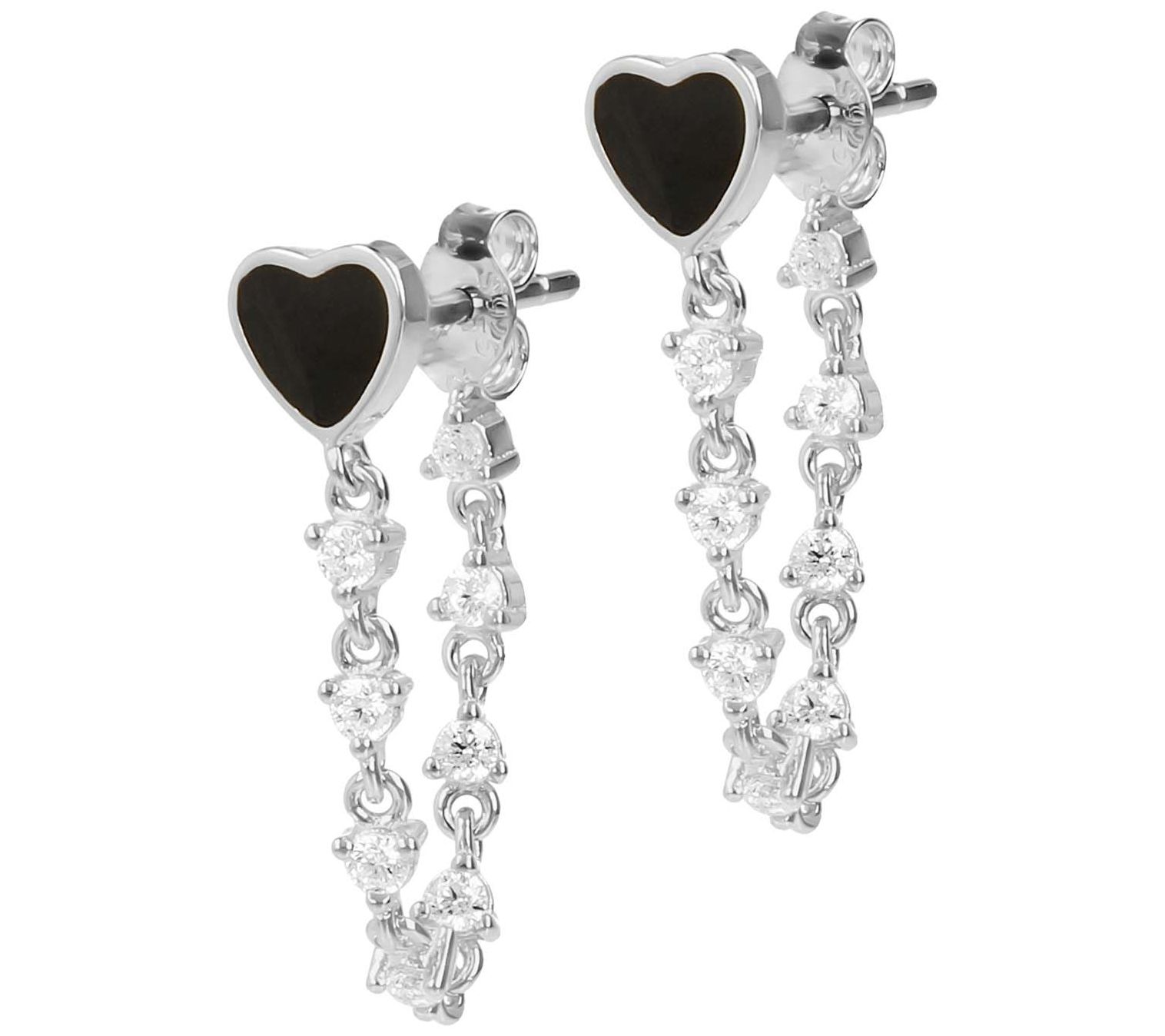 Diamonique Enamel Heart Chain Dangle Earrings, Sterling