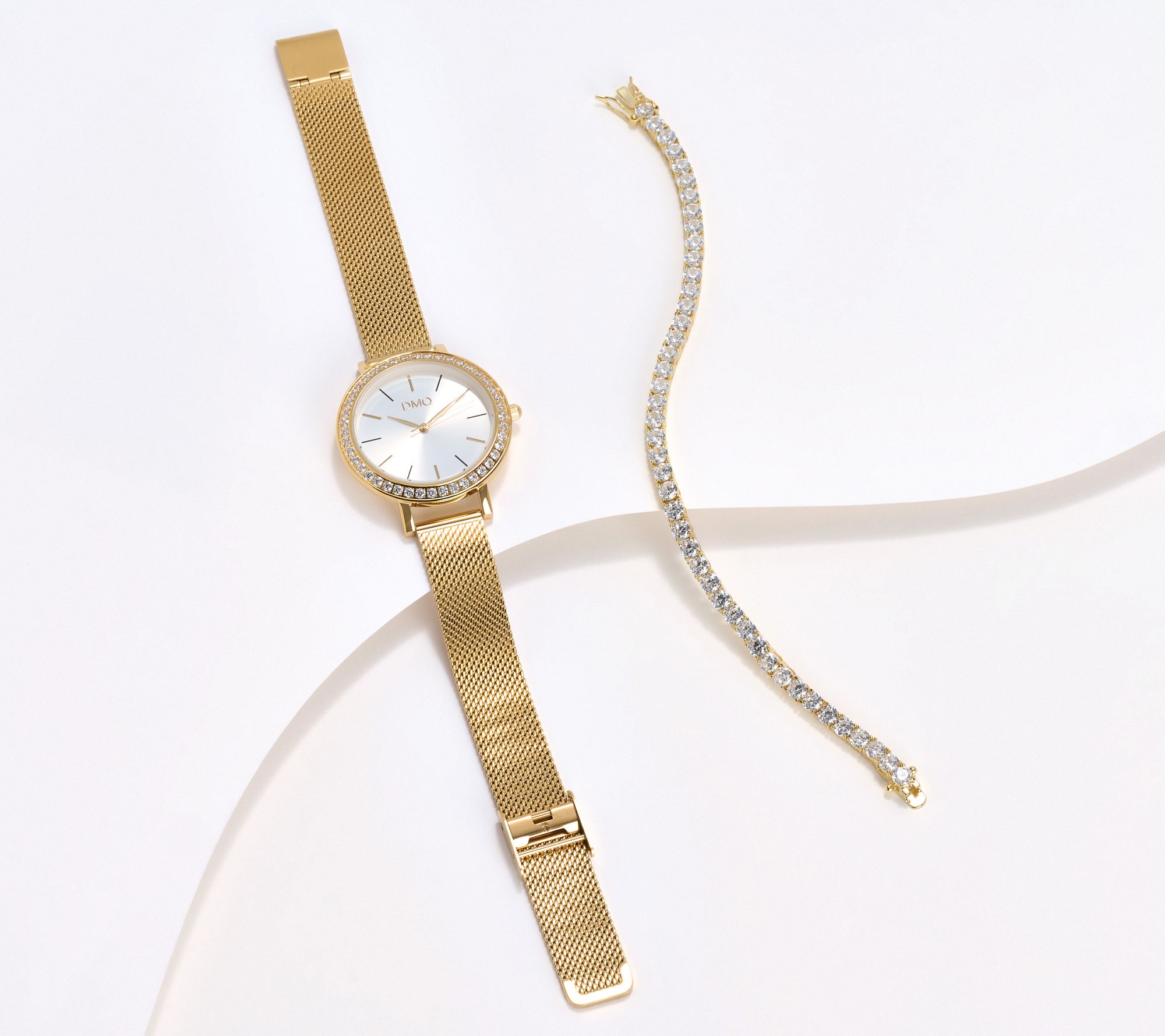 Diamonique Tennis Bracelet and Watch Set, Sterling Silver