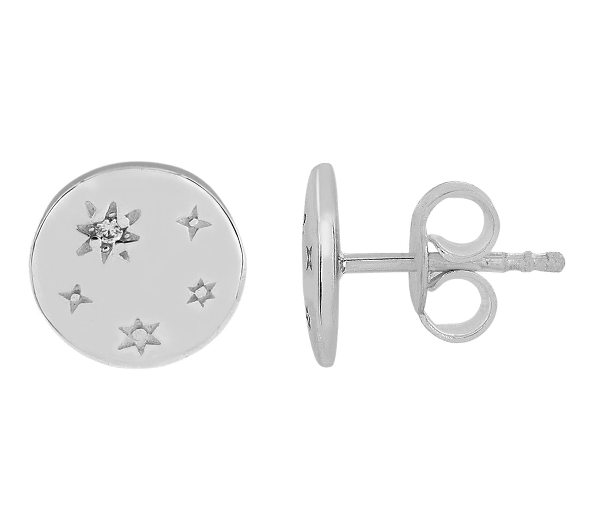 Diamonique Disc Stud Earrings, Sterling Silver
