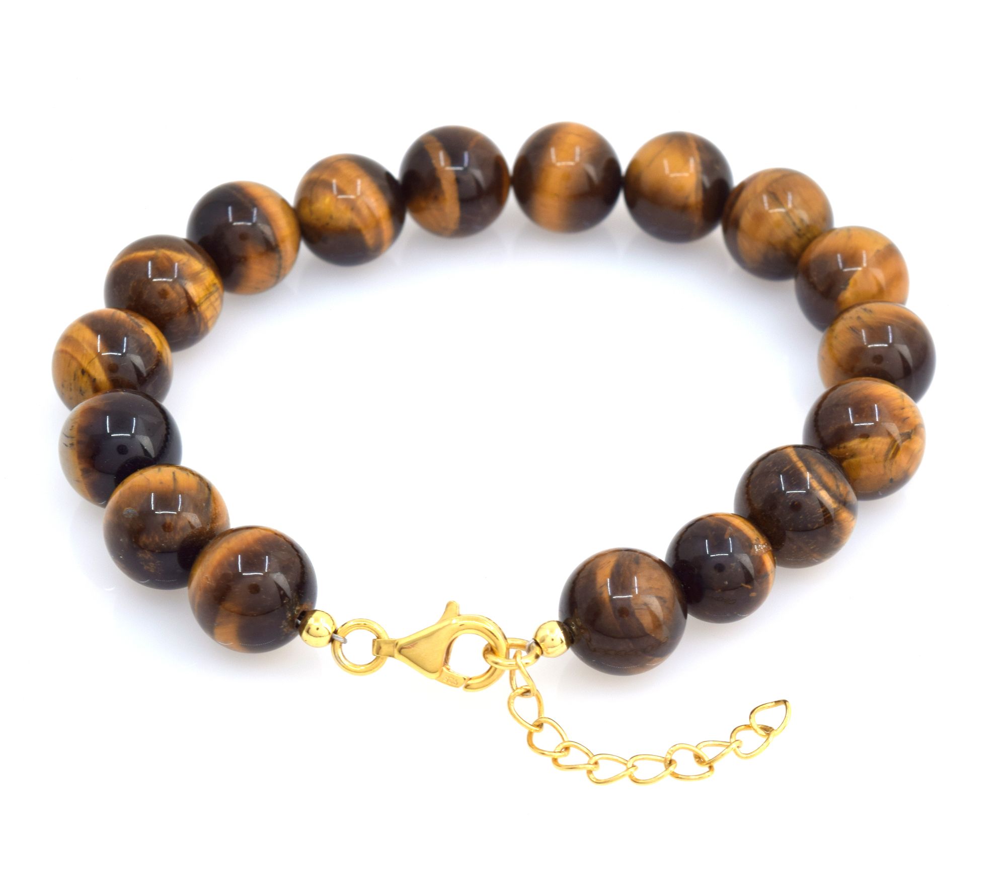 14K Gold Plated Tiger Eye Bead Bracelet