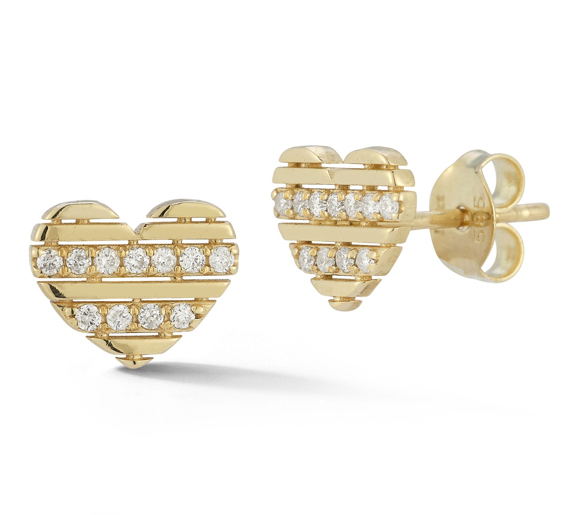 Luminosa Gold Diamond Stripe Heart Stud Earrings, 14K