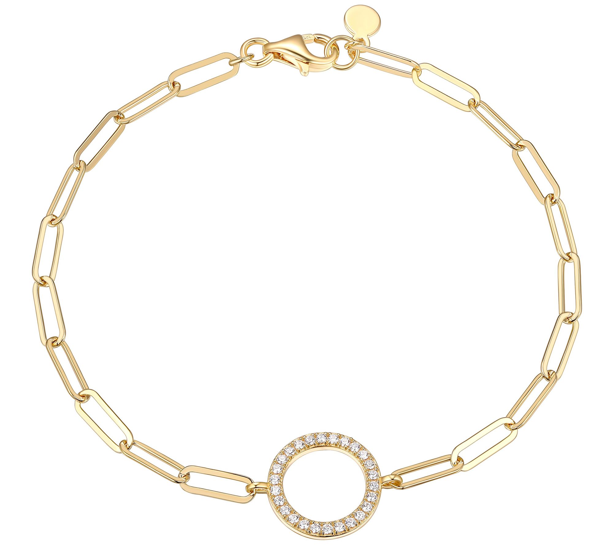 Diamonique Paperclip Link Circle Bracelet, 18Kld Clad
