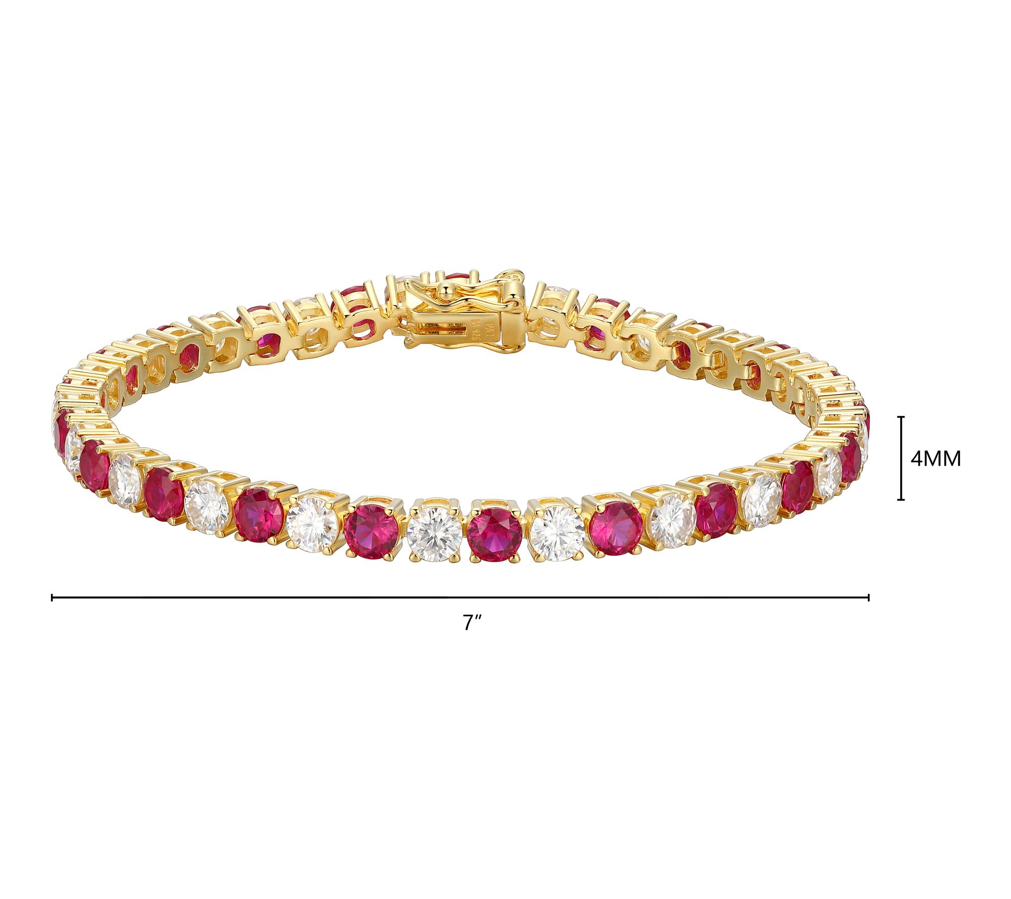 Moissanite & Created Ruby Tennis Bracelet, 18KGold Plated