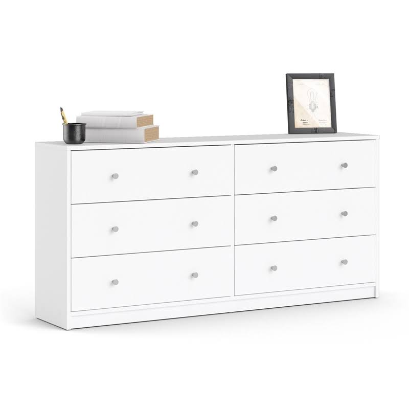 Levan Home Contemporary Wide 6 Drawer Double Bedroom Dresser in White
