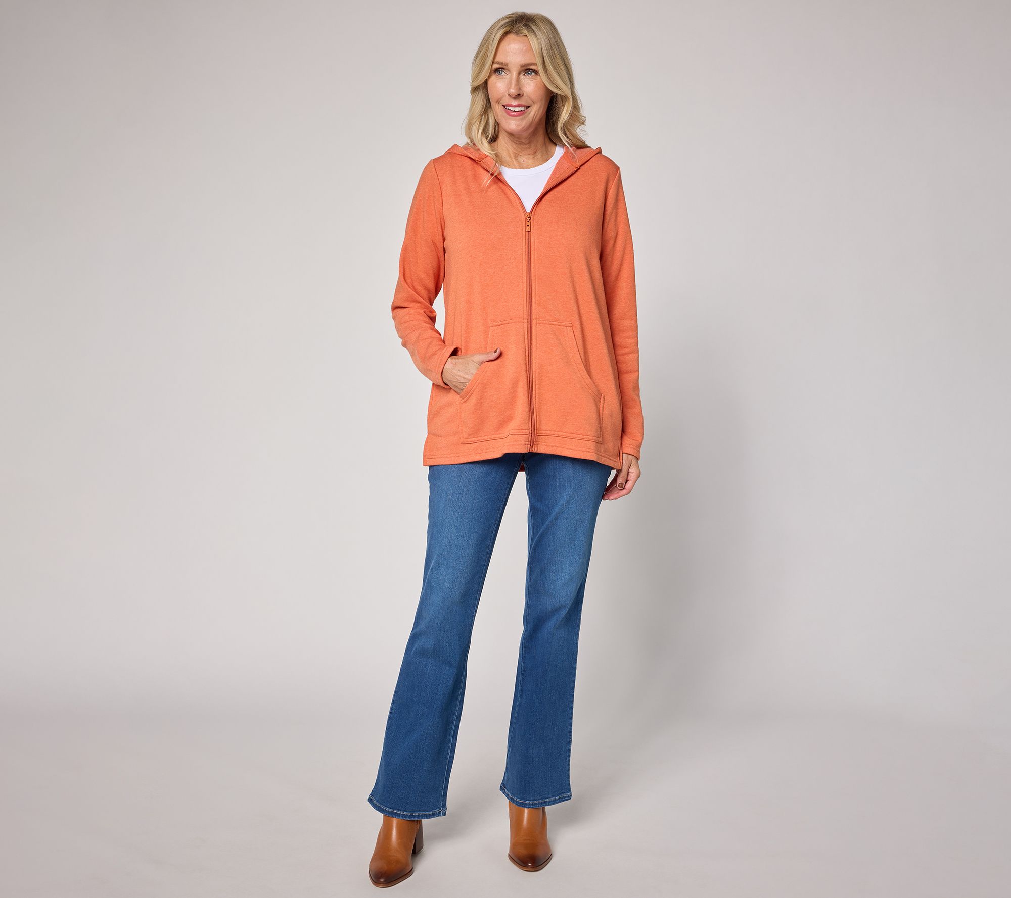 Belle by Kim Gravel Sponge Fleece Zip Front Hooded Jacket