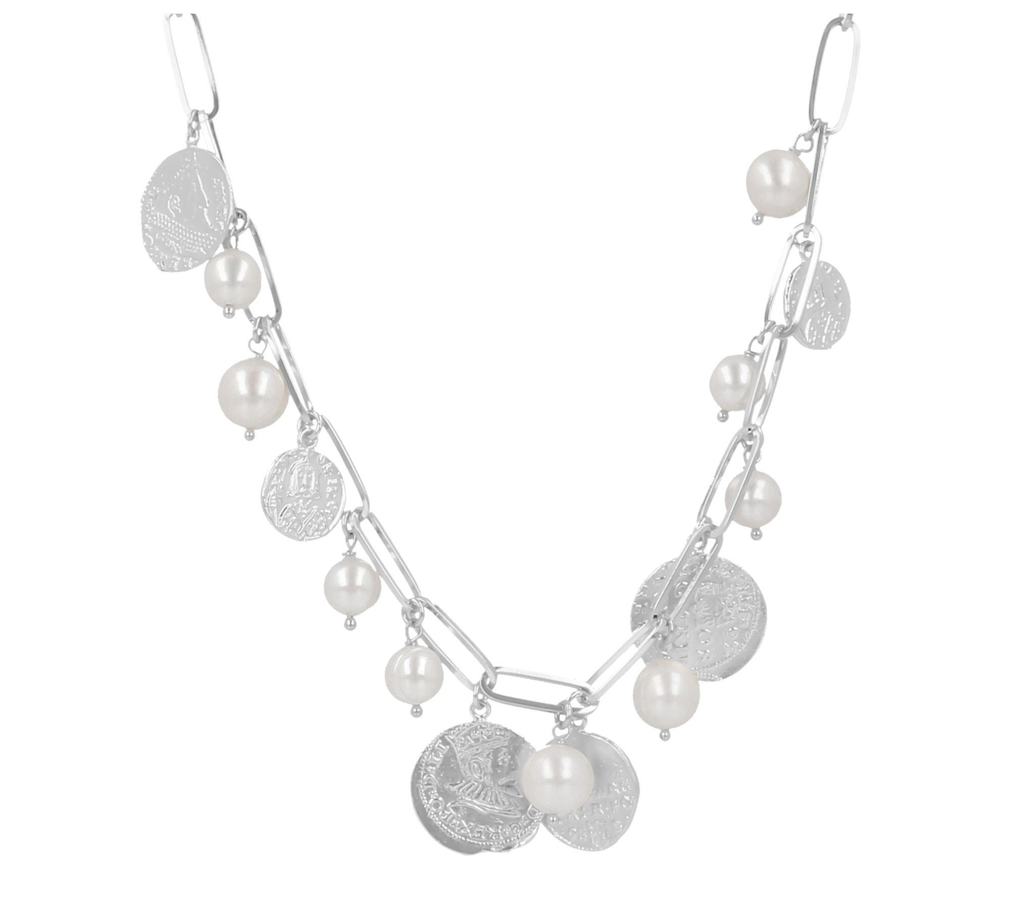 Honora Bronze Cultured Pearl & Coin Paperclip Link Necklace