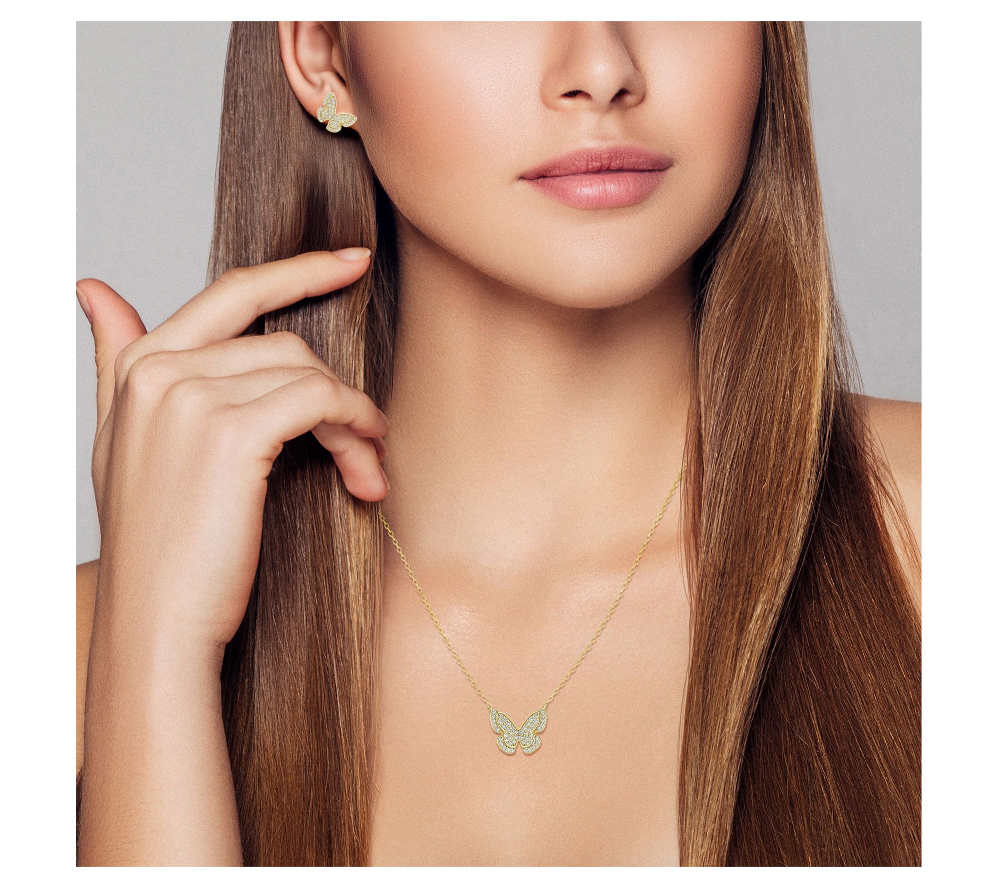 Sterlina Silver Butterfly Necklace & Earrings Set, Sterling