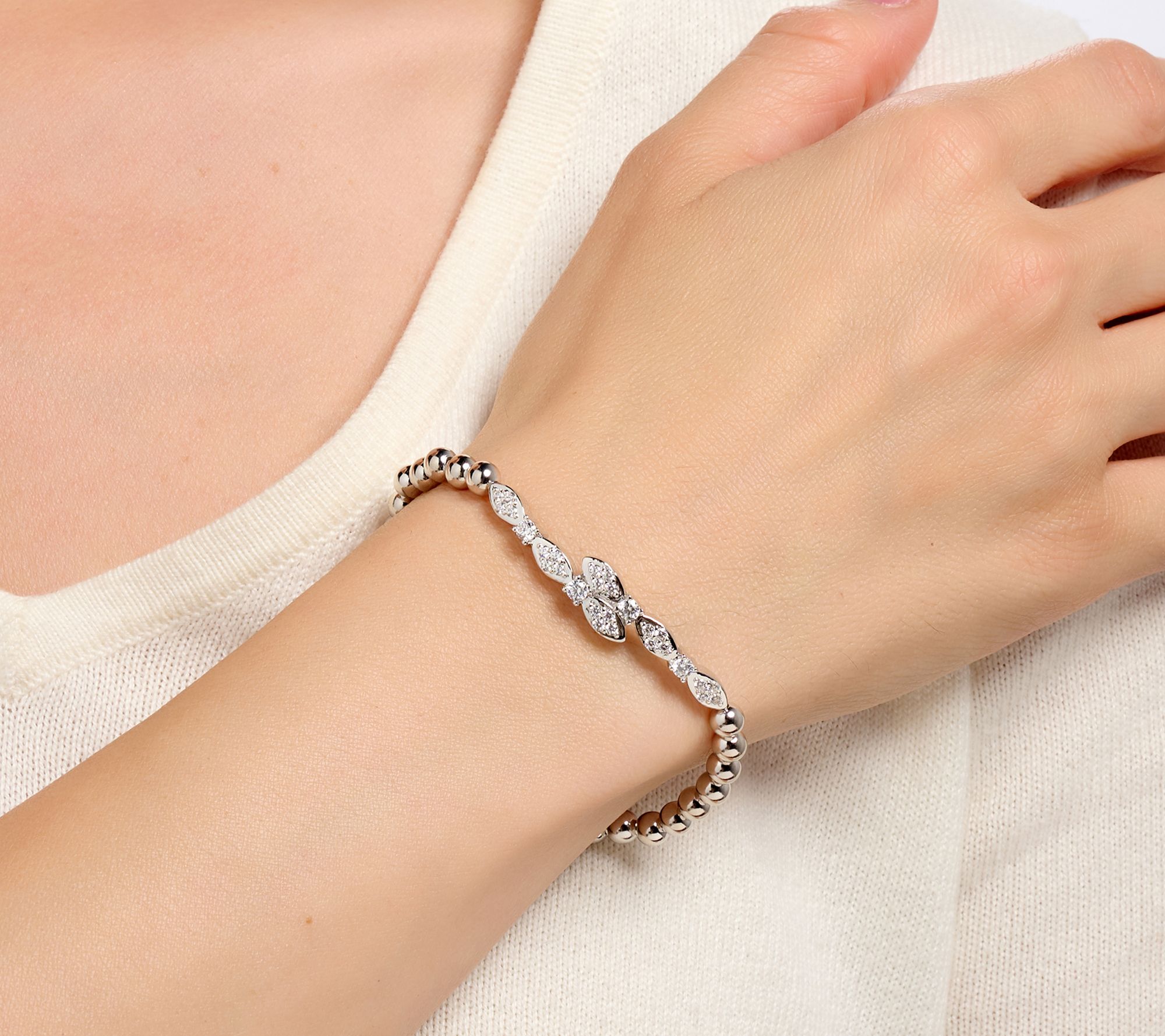 Diamonique x Kathy Levine Marquise Kiss Stretch Bracelet, Sterl