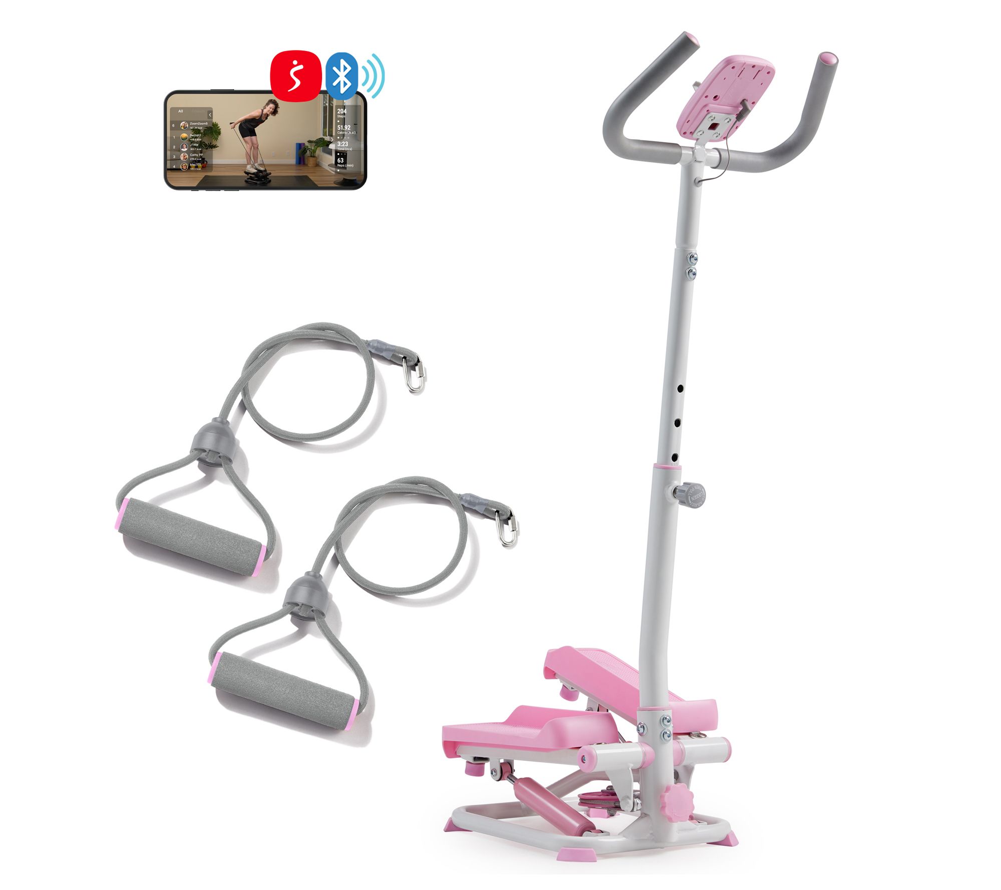Sunny Pink Smart Stair Stepper w Handlebars & Bands
