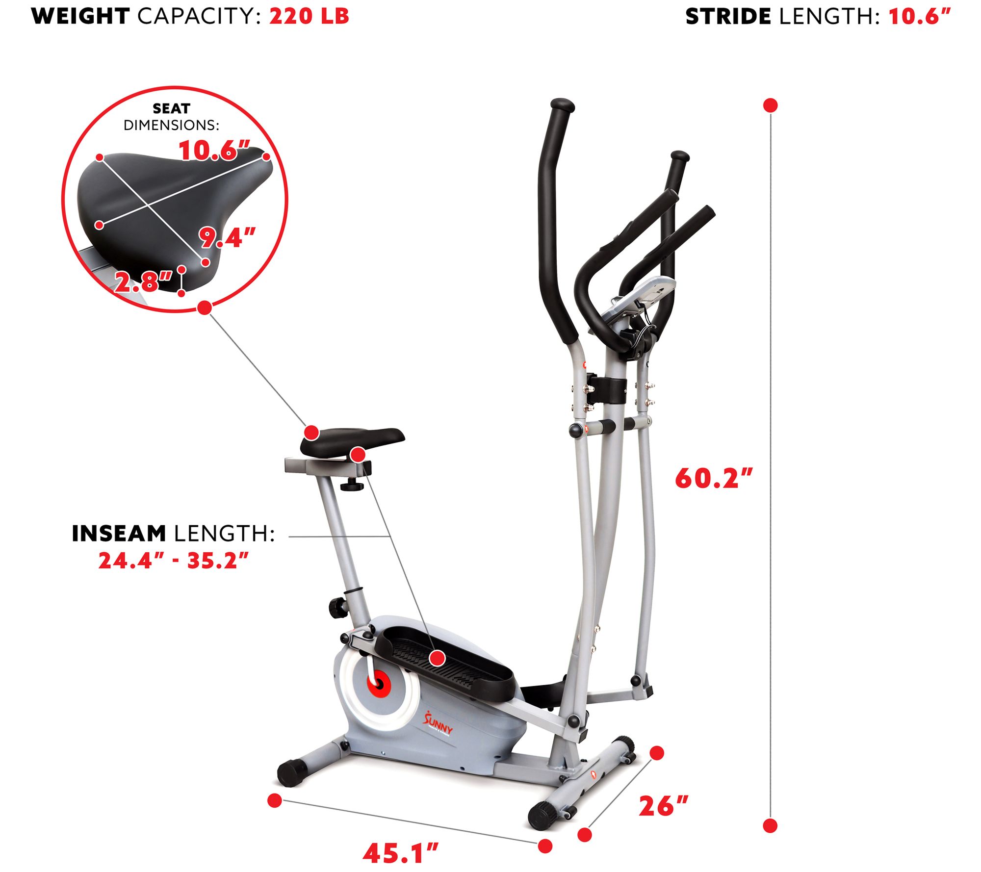 Sunny Health & Fitness Essential Series Seated Elliptical