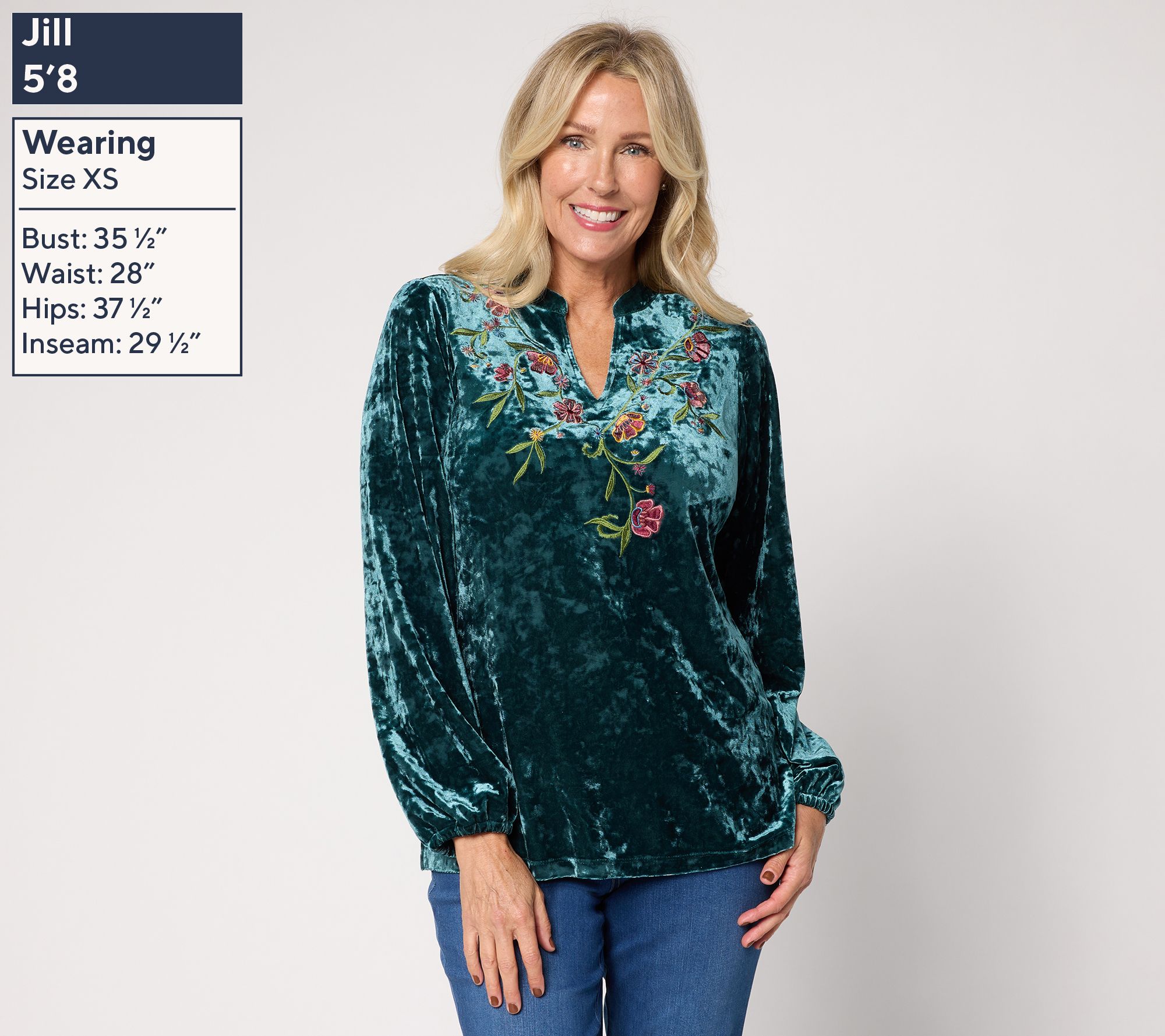 Belle Boho by Kim Gravel Crushed Velvet Embroidered Top