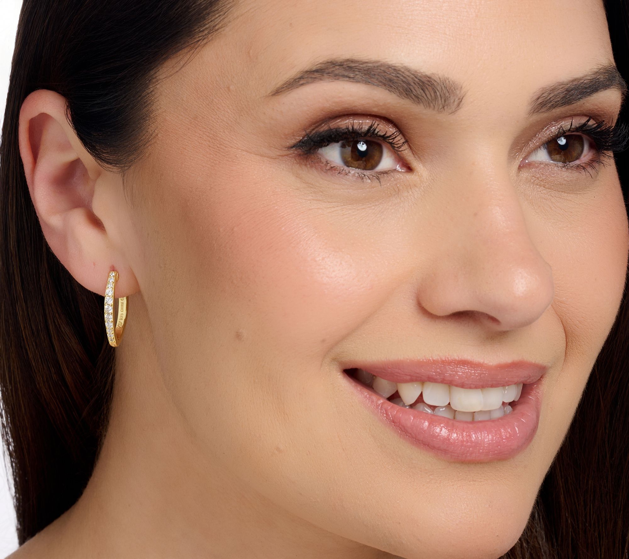 Diamonique Pointed Pave Huggie Hoop Earrings, Sterling Silver