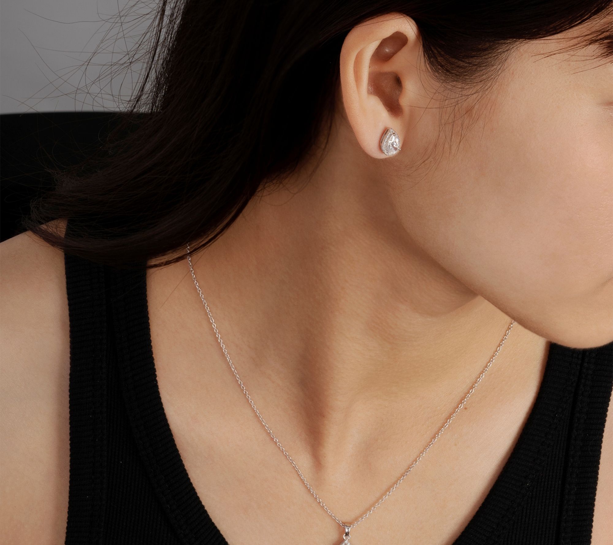 Diamonique 9.15 cttw Pear Necklace & Earrings Set, Sterling