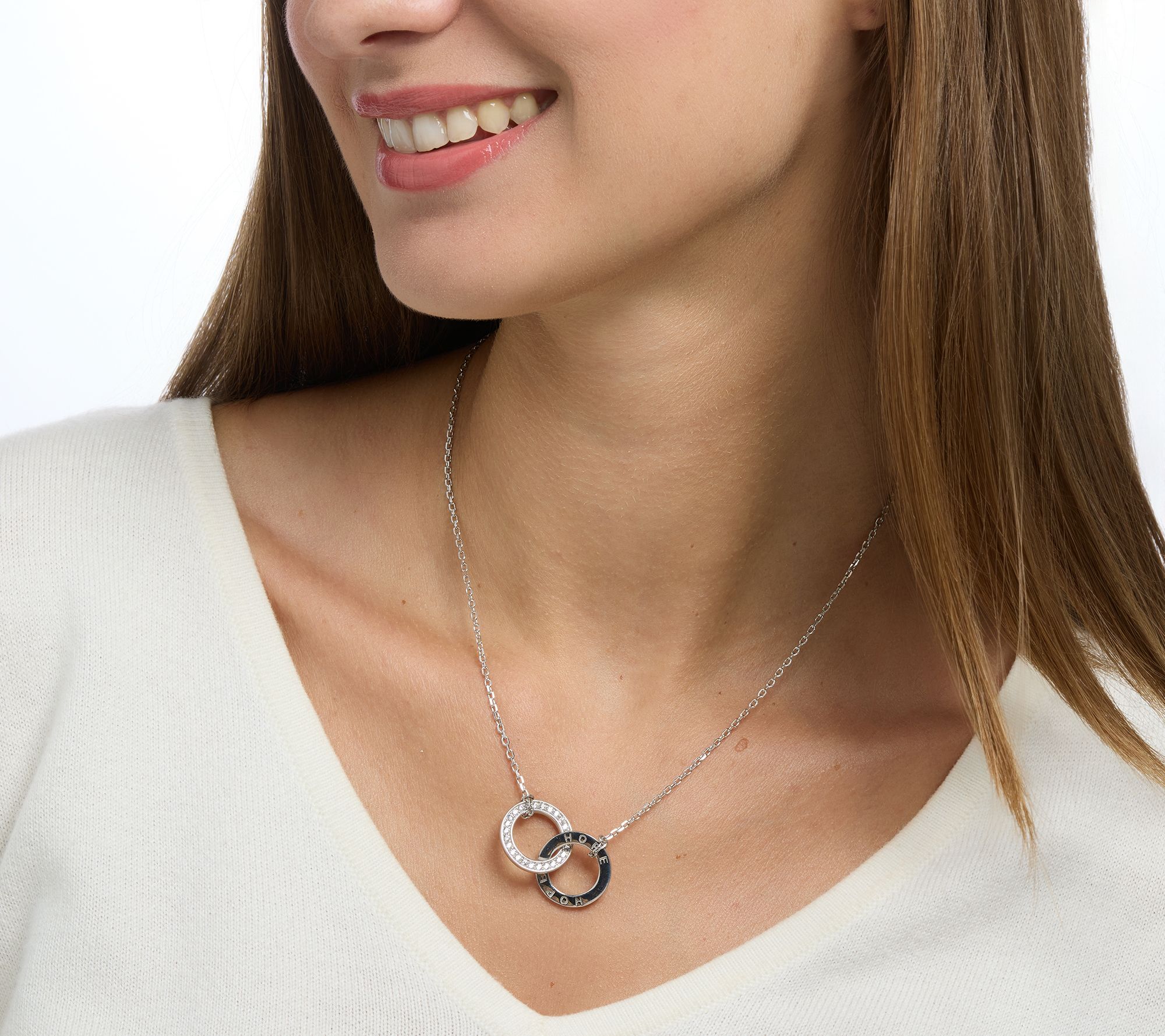 Diamonique Italia Interlocked Rings Necklace, Sterling Silver