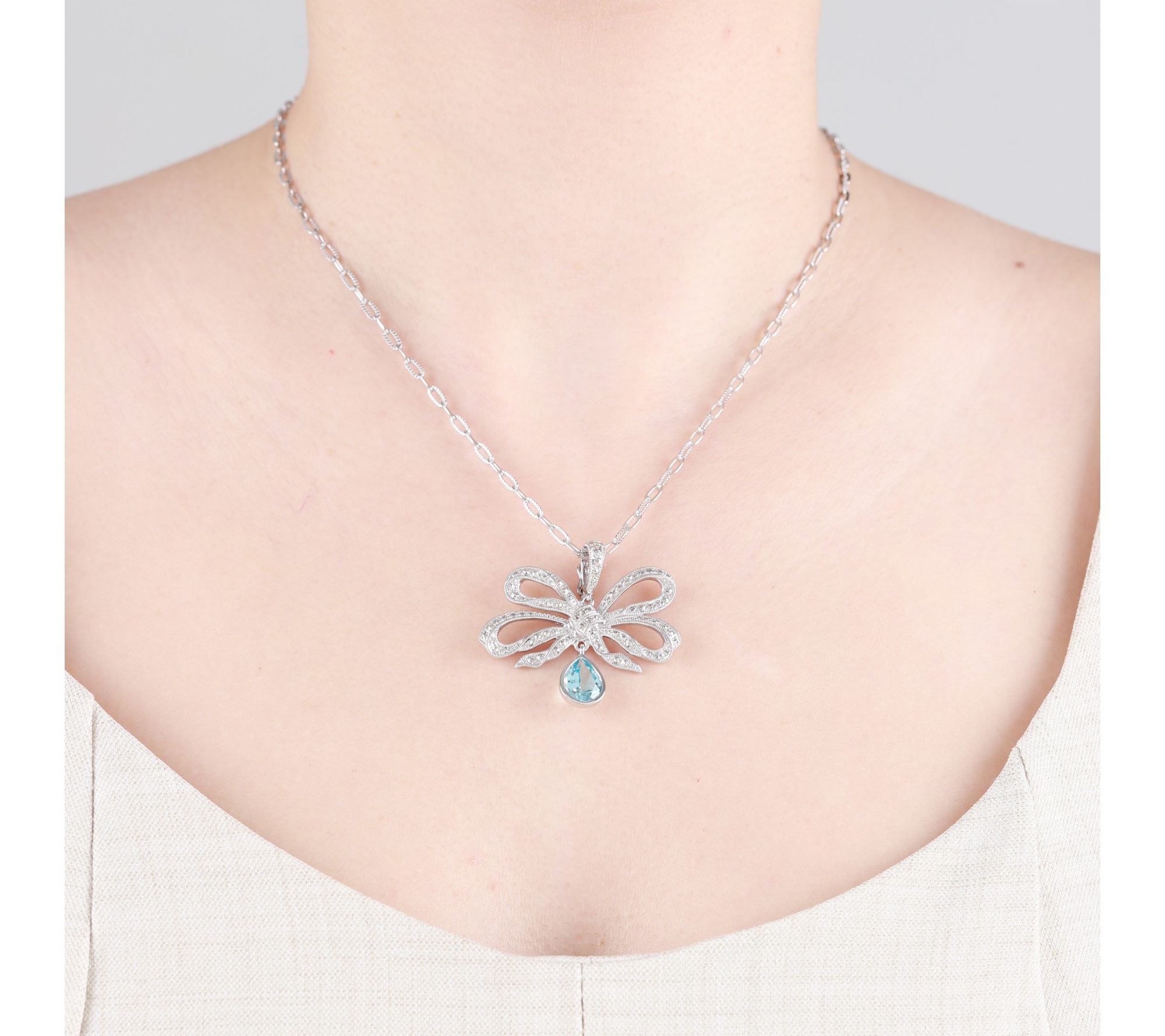 Dallas Prince Sterling Chrome Marcasite & TopazBow Necklace