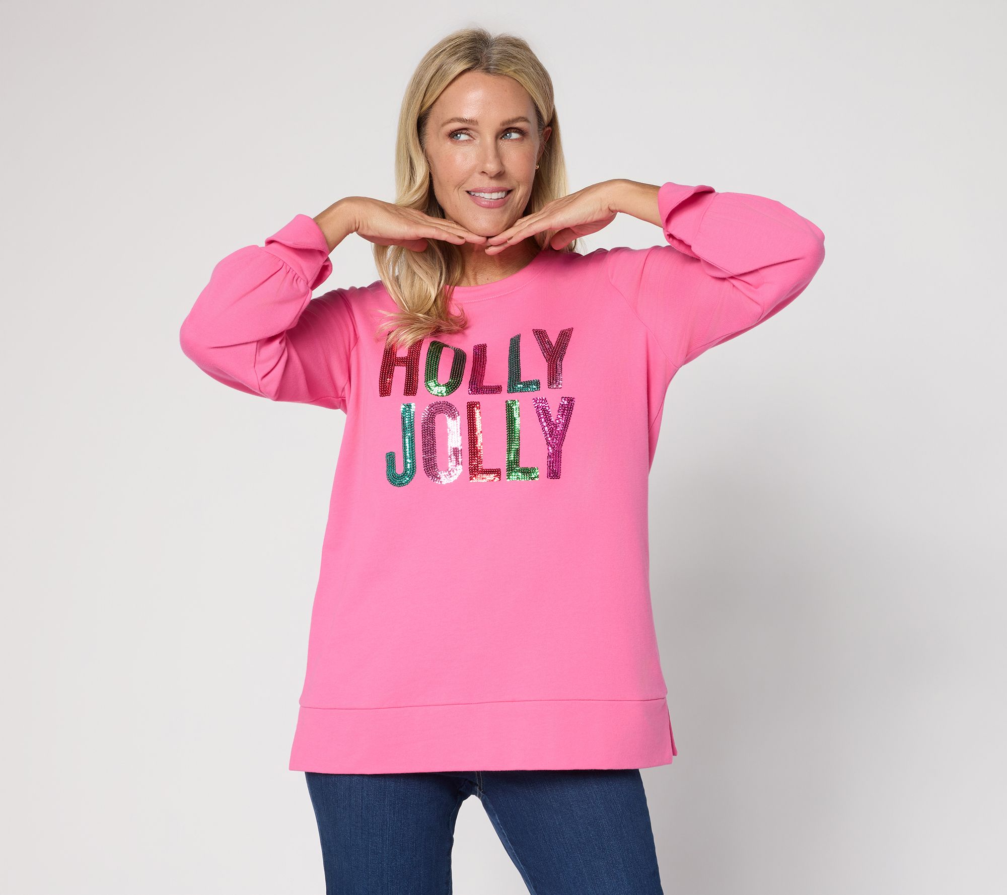 Jingle Belles by Kim Gravel Sequin Holly Jolly Knit Top