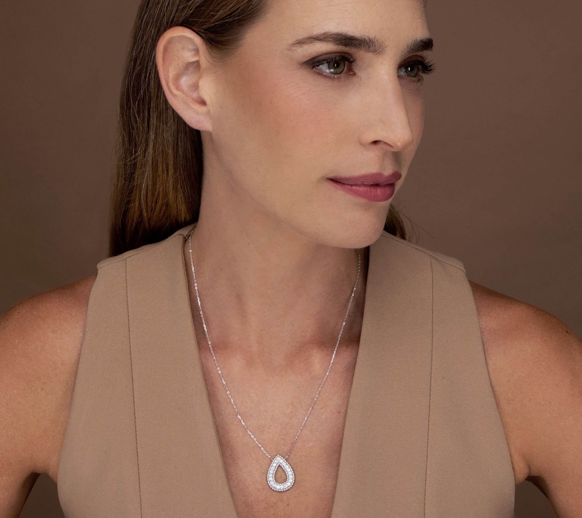 Diamonique Open Teardrop Necklace, Sterling Silver