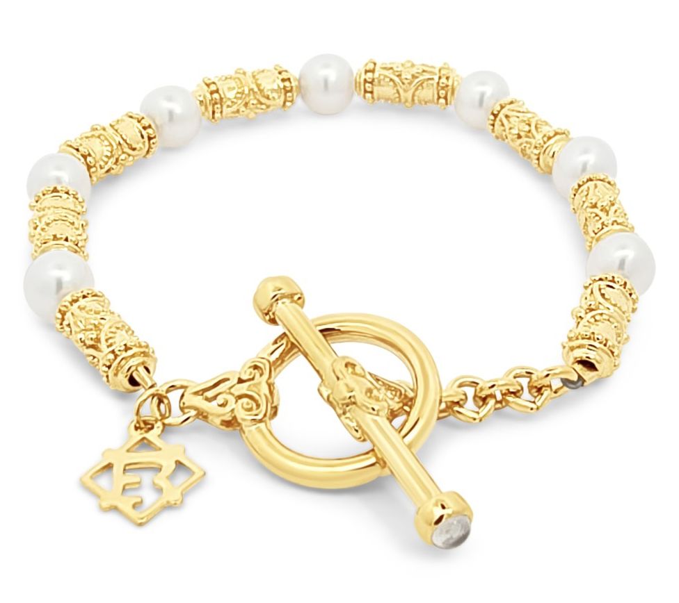 Elyse Ryan 14K Gold Clad Cultured Pearl Bali Station Bracelet