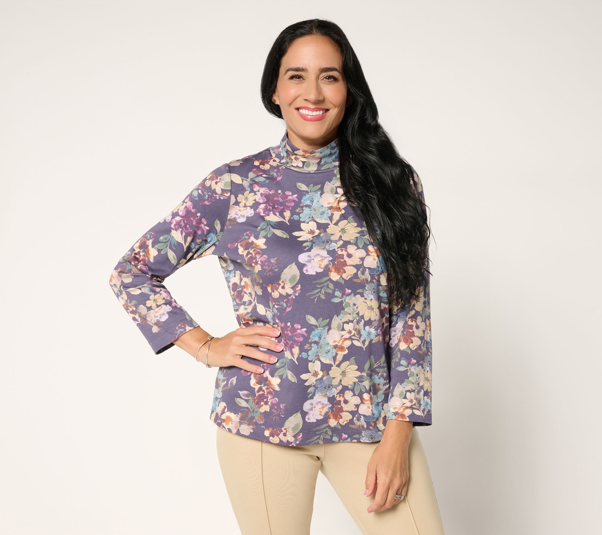 Martha Stewart Signature Floral Printed Mock Neck Top