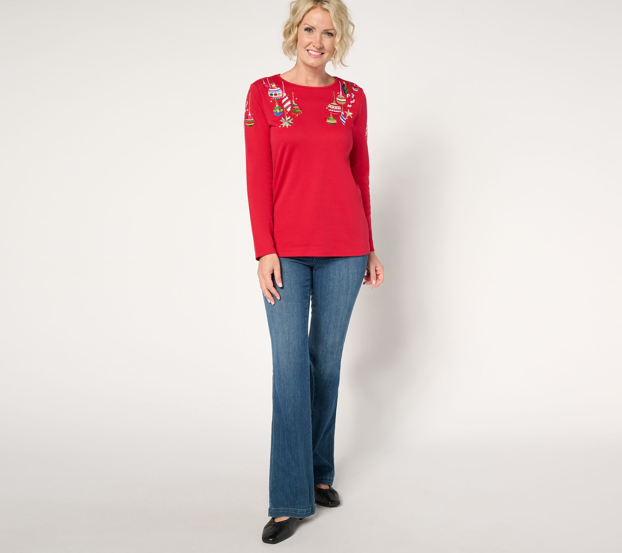 Quacker Factory All Decked Out Long-Sleeve Sequin Adorned Top