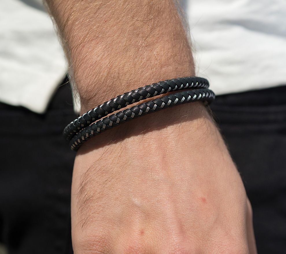 Steel by Design Men's Leather Braid ed Bracelet