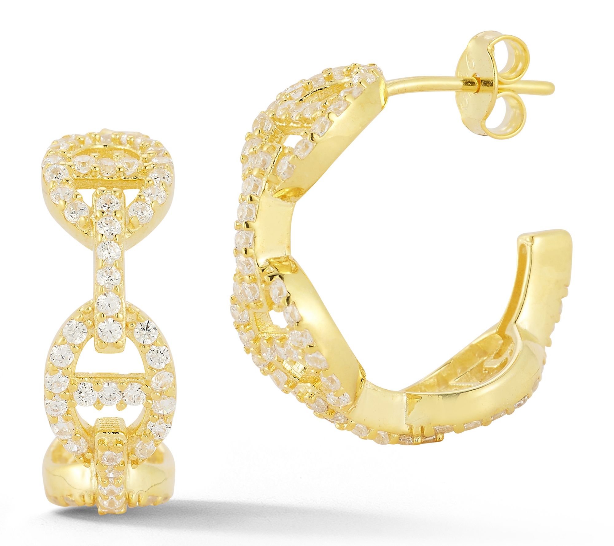 Sterlina Silver Pave Marine Link Hoop Earrings,Sterling