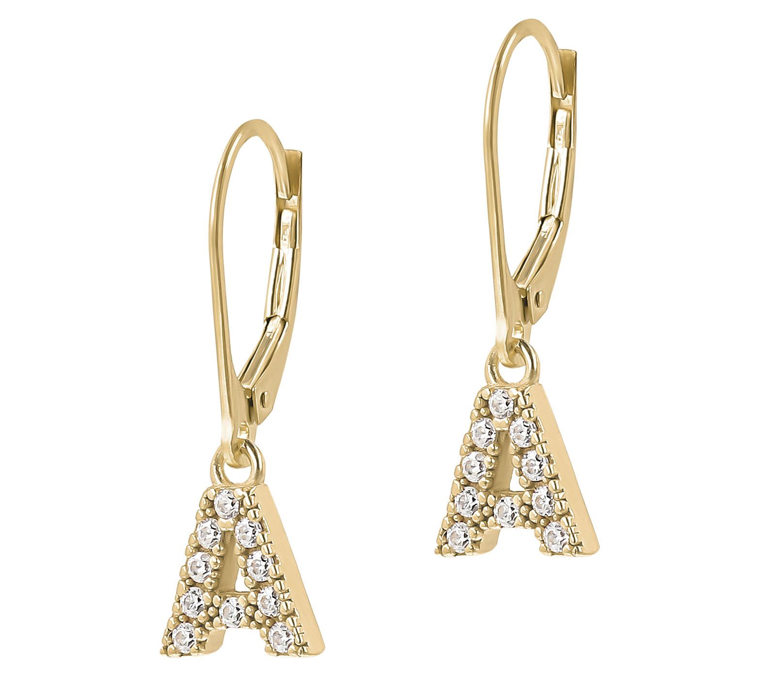 Diamonique Initial Dangle Earrings, 14K Gold Clad