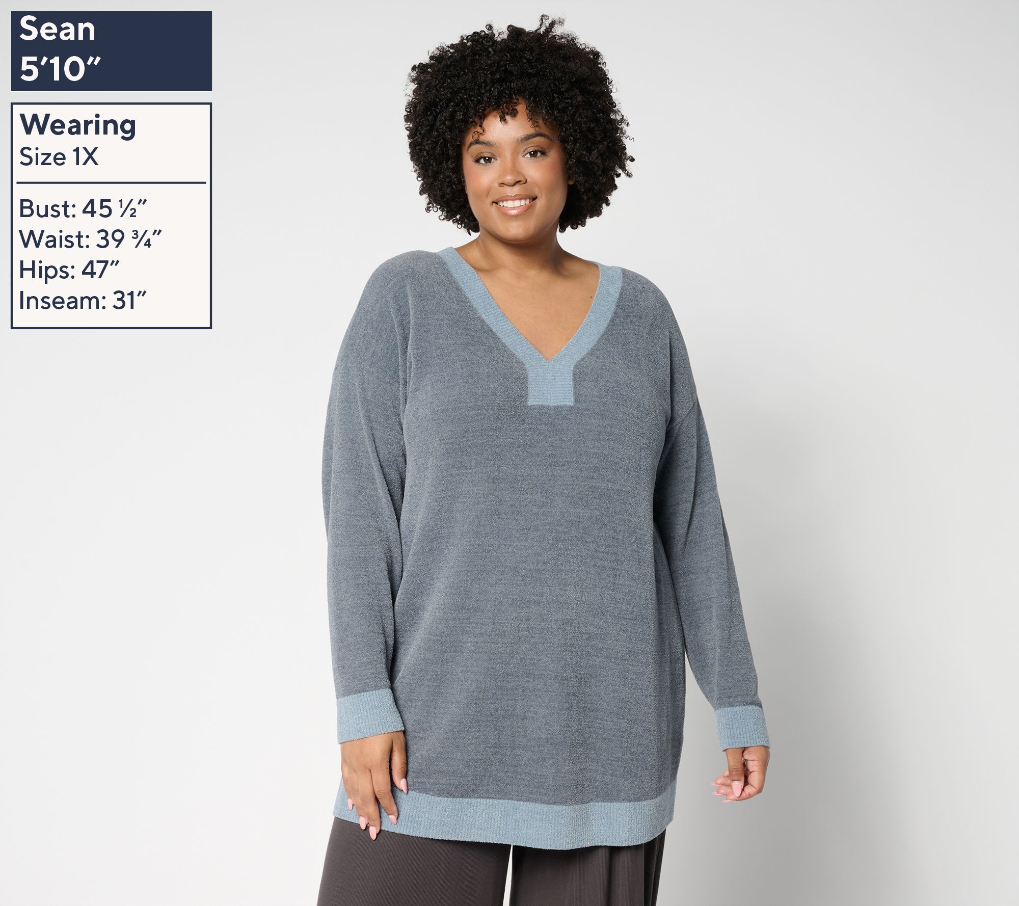 Barefoot Dreams Petite CozyChic Ultra Lite Color Block V-Neck Tunic