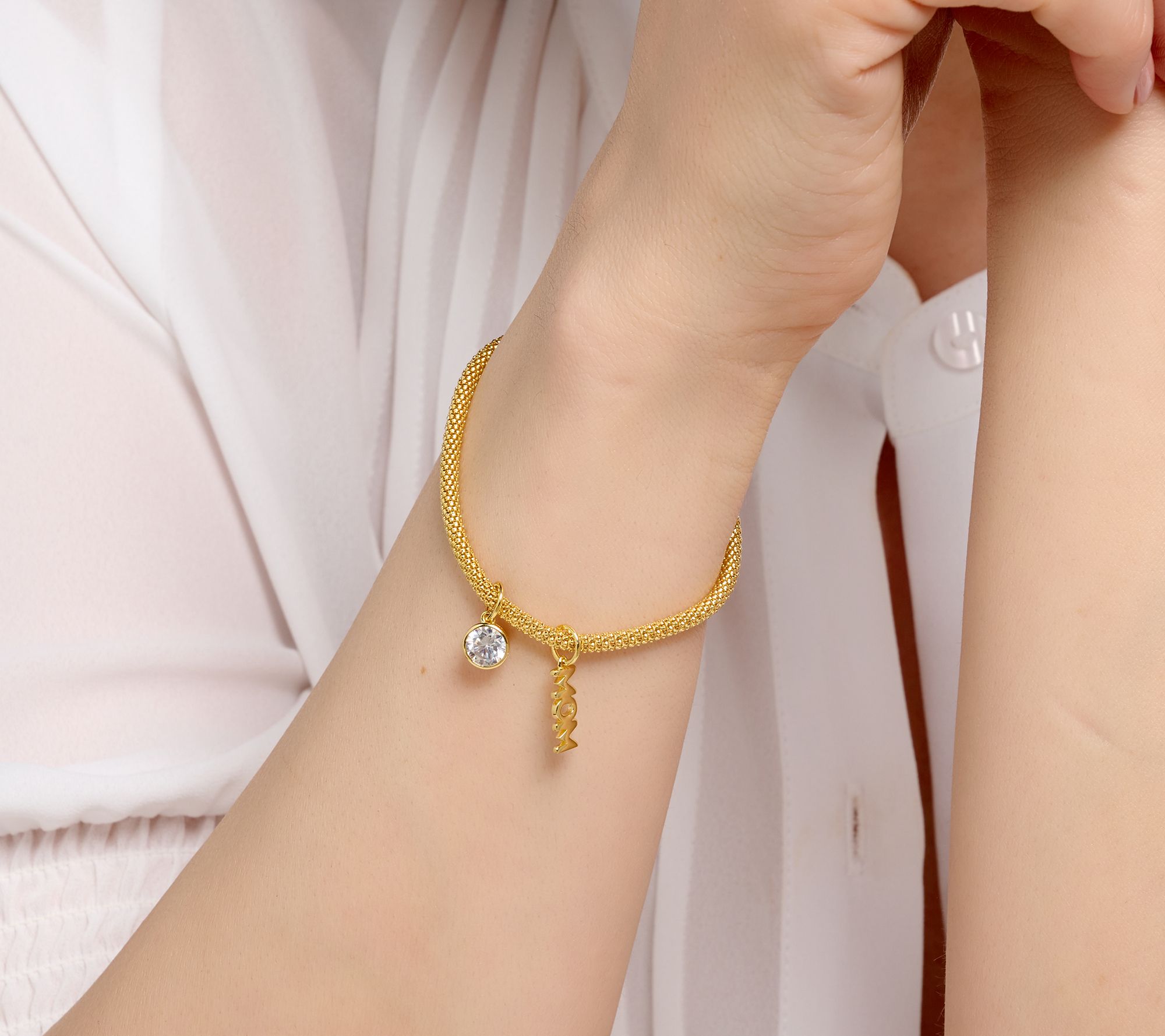 Diamonique 14K Gold Plated Choice of Motif Charm Bracelet with Gift Box