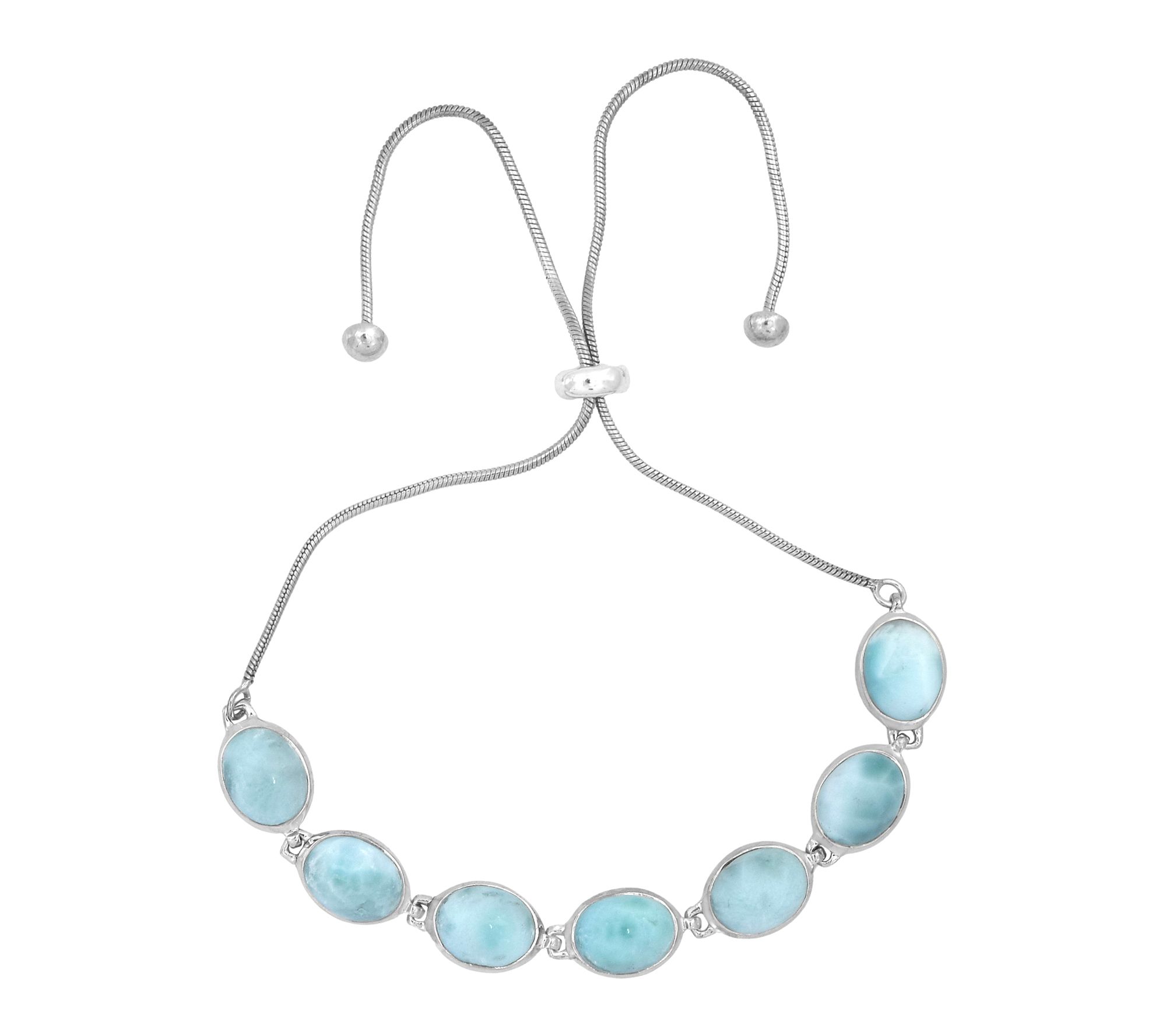 Affinity Gems Oval Larimar Adjustable Bracelet,Sterling