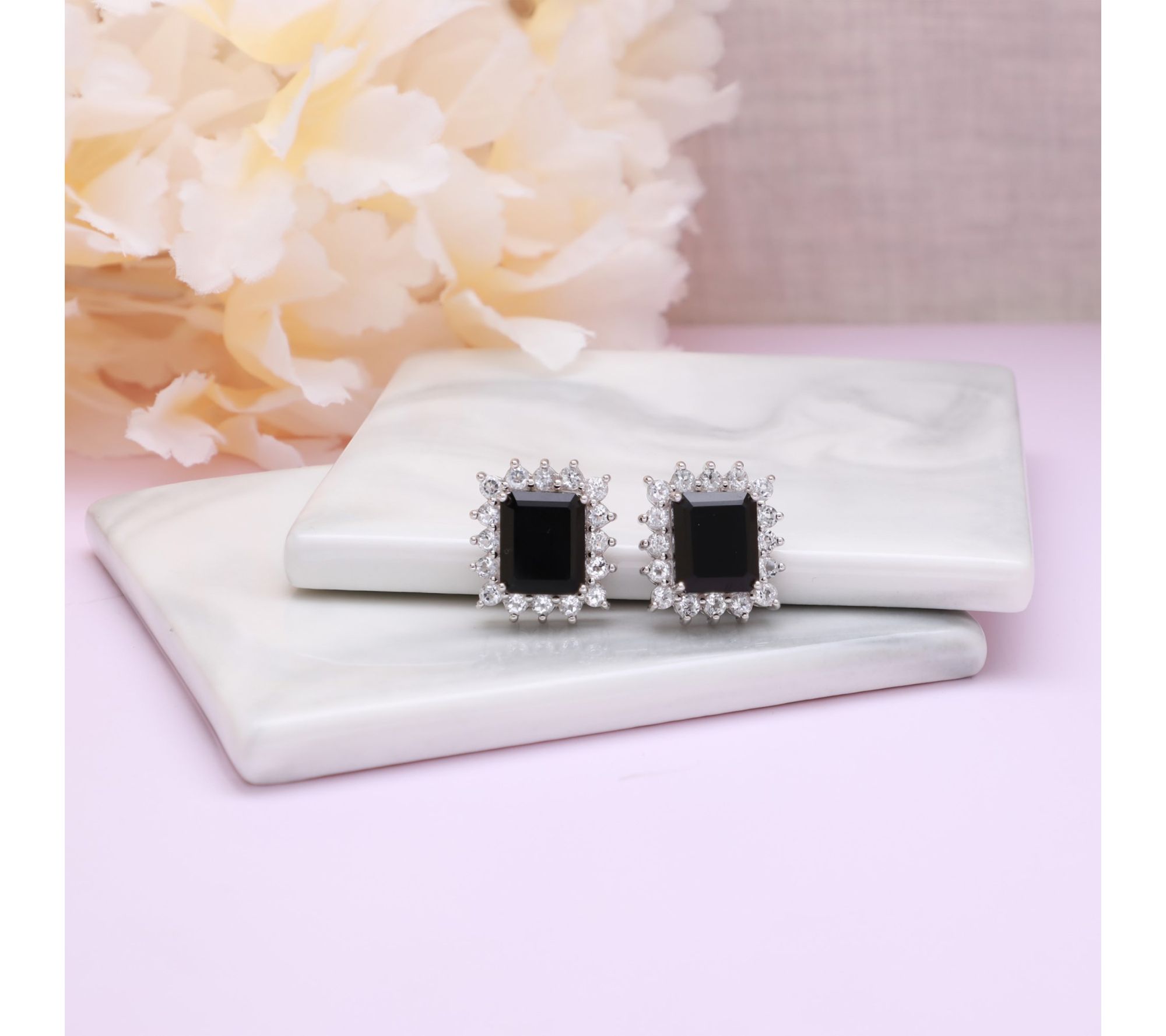 Ariva Sterling Silver Onyx & White Topaz Vivien Earrings