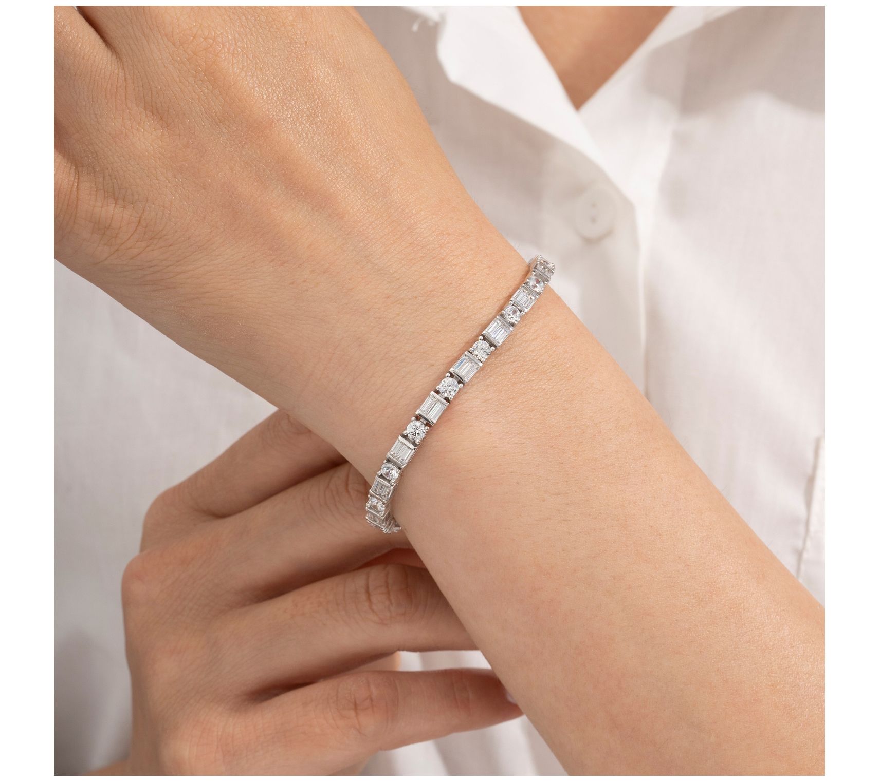 Diamonique Baguette Tennis Bracelet, Platinum Clad