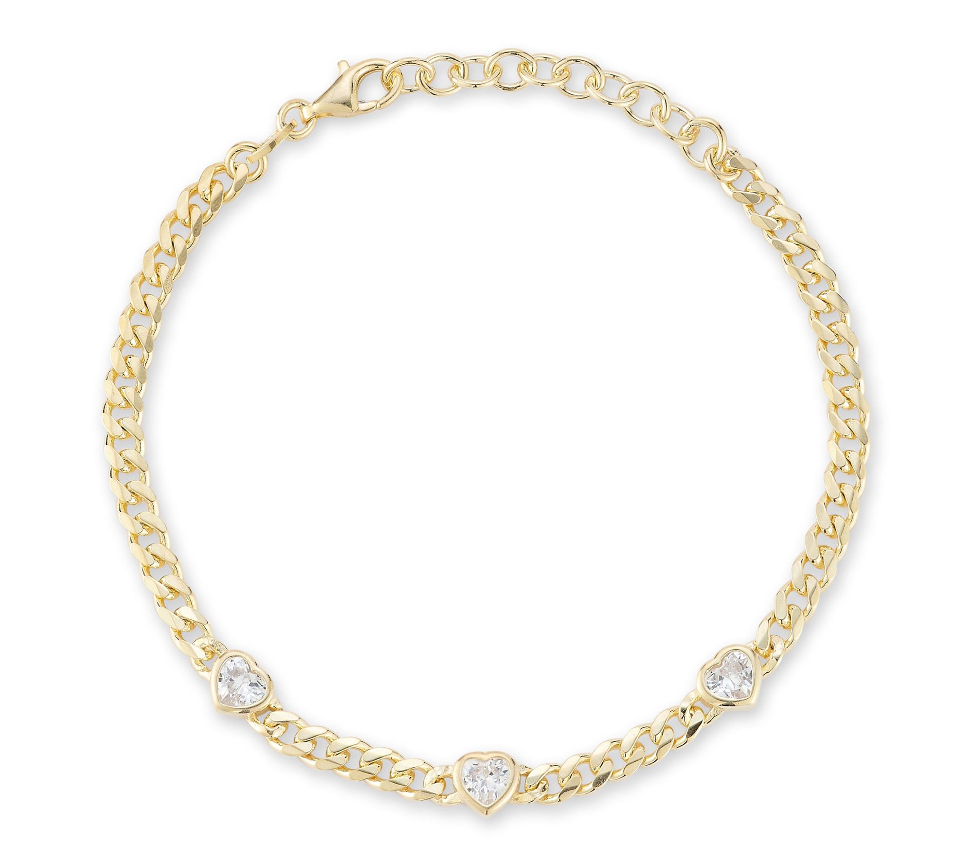 Sterlina Silver Triple Heart Curb Bracelet, Sterling