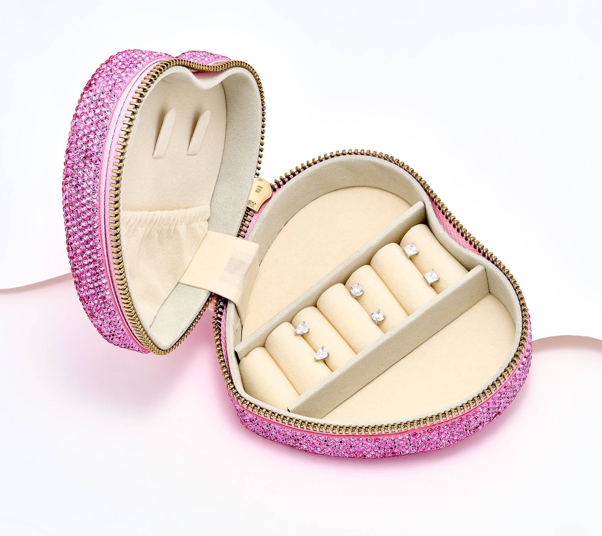 Diamonique Set of 3 Prong Set Stud Earrings with Heart Case