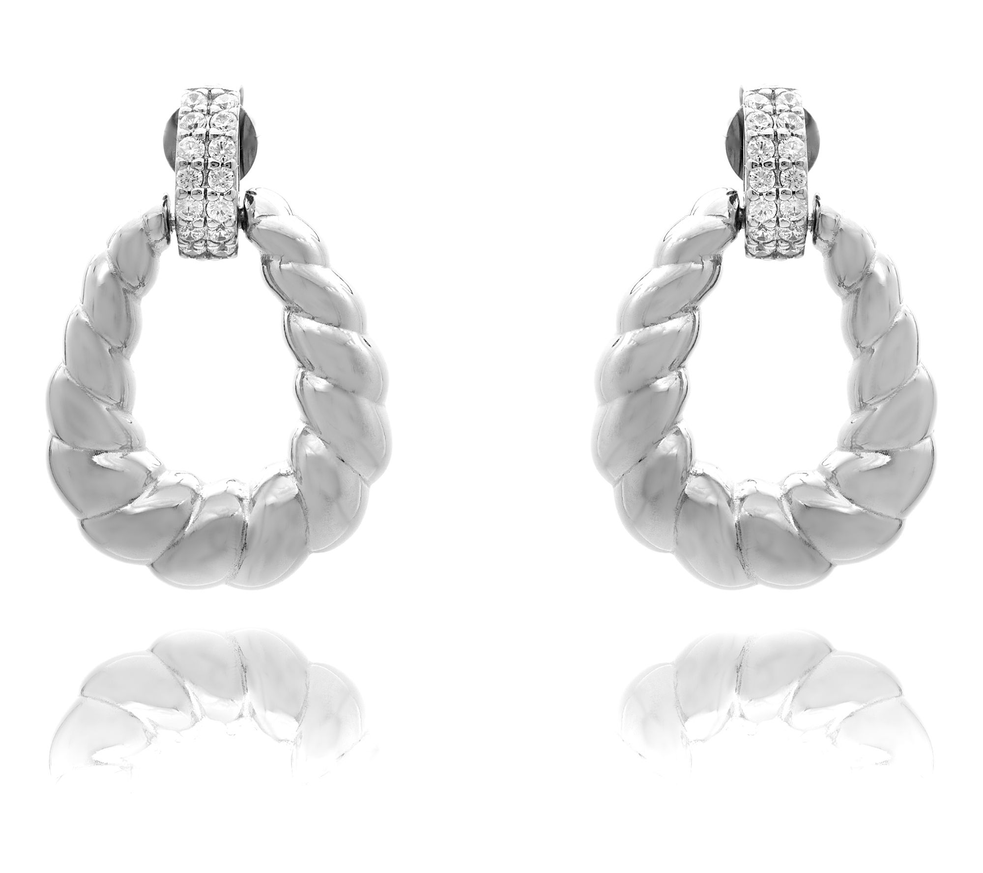 Diamonique Rope Design Dangle Hoop Earrings, Sterling