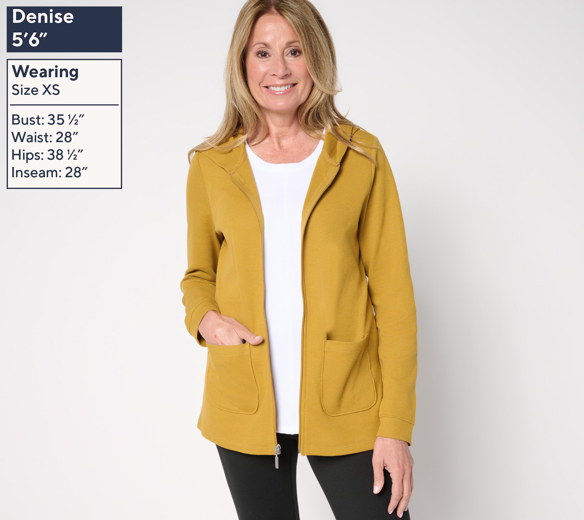 Denim & Co. Active Waffle Knit Zip Front Hooded Jacket