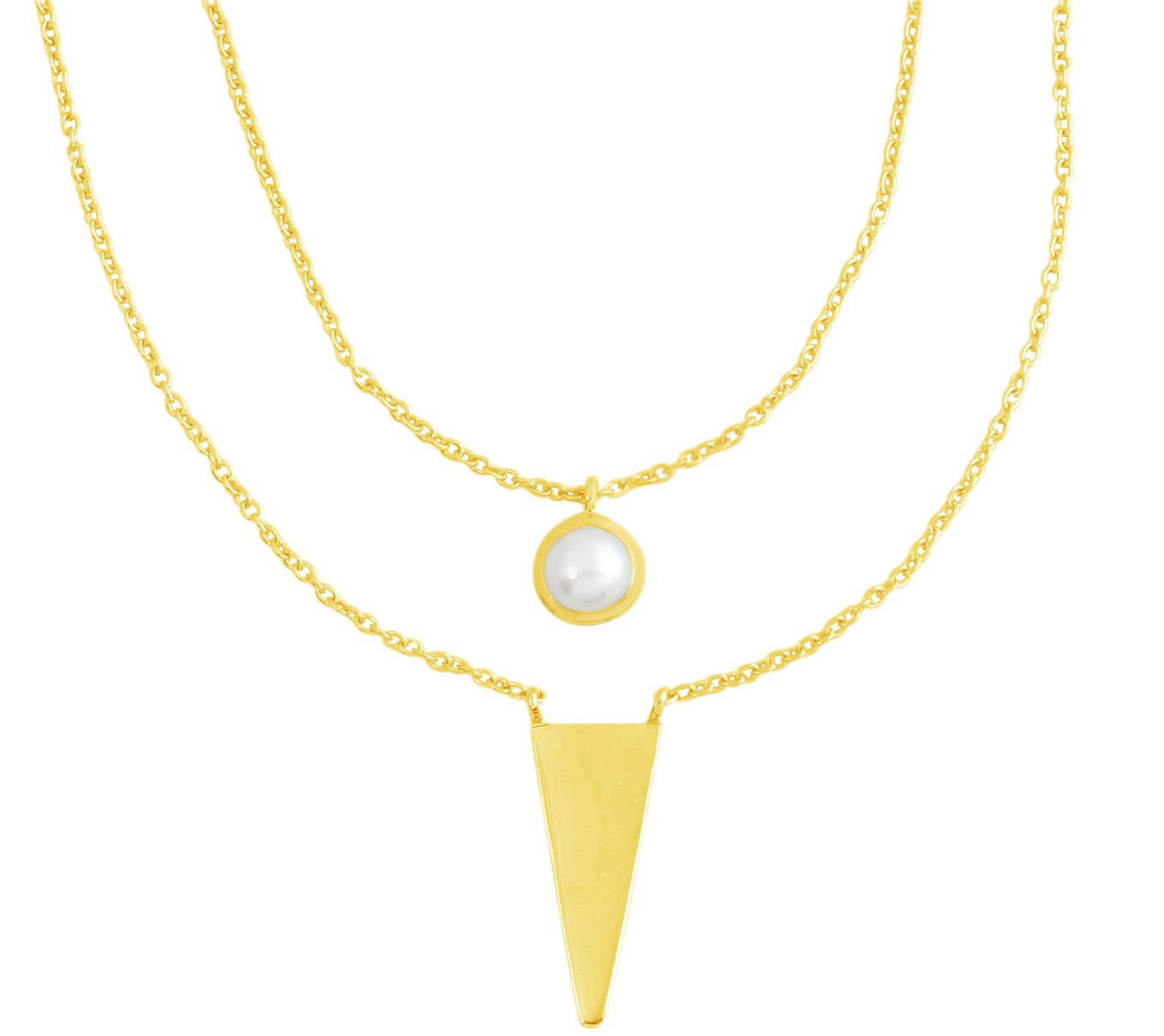 Cultured Pearl & Triangle Layered Necklace, Sterling