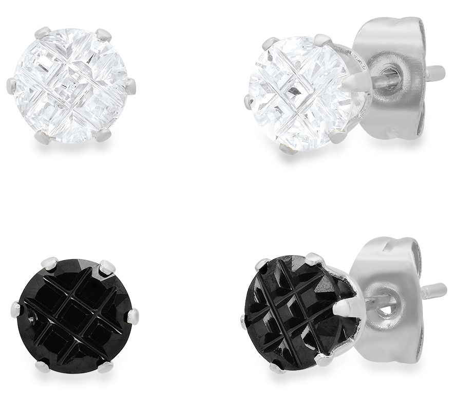 Steel by Design Set of 2 Cubic Zirconia Stud Earrings